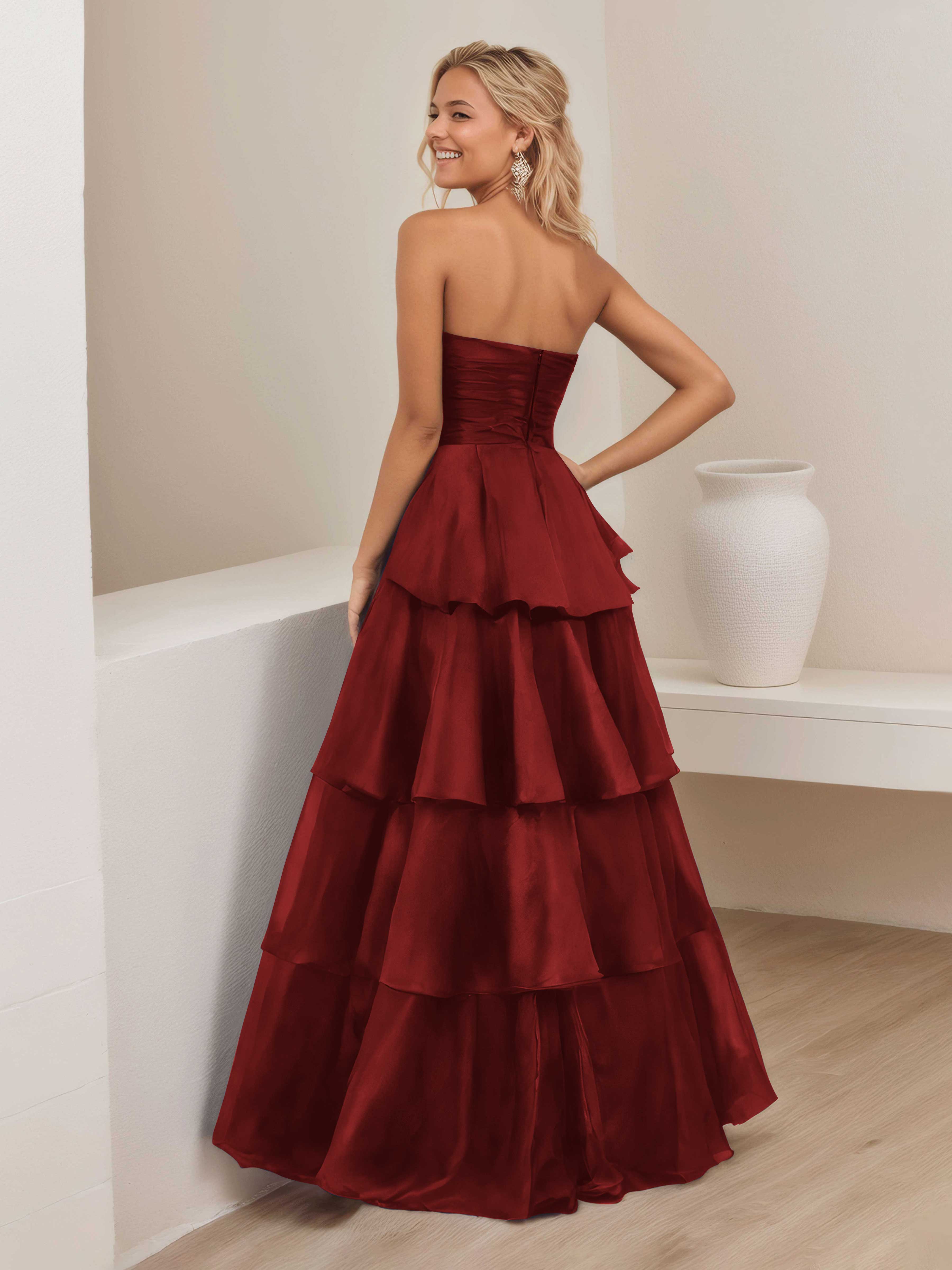 Ellianna Trendy Strapless Tiered Long Satin Formal Dresses