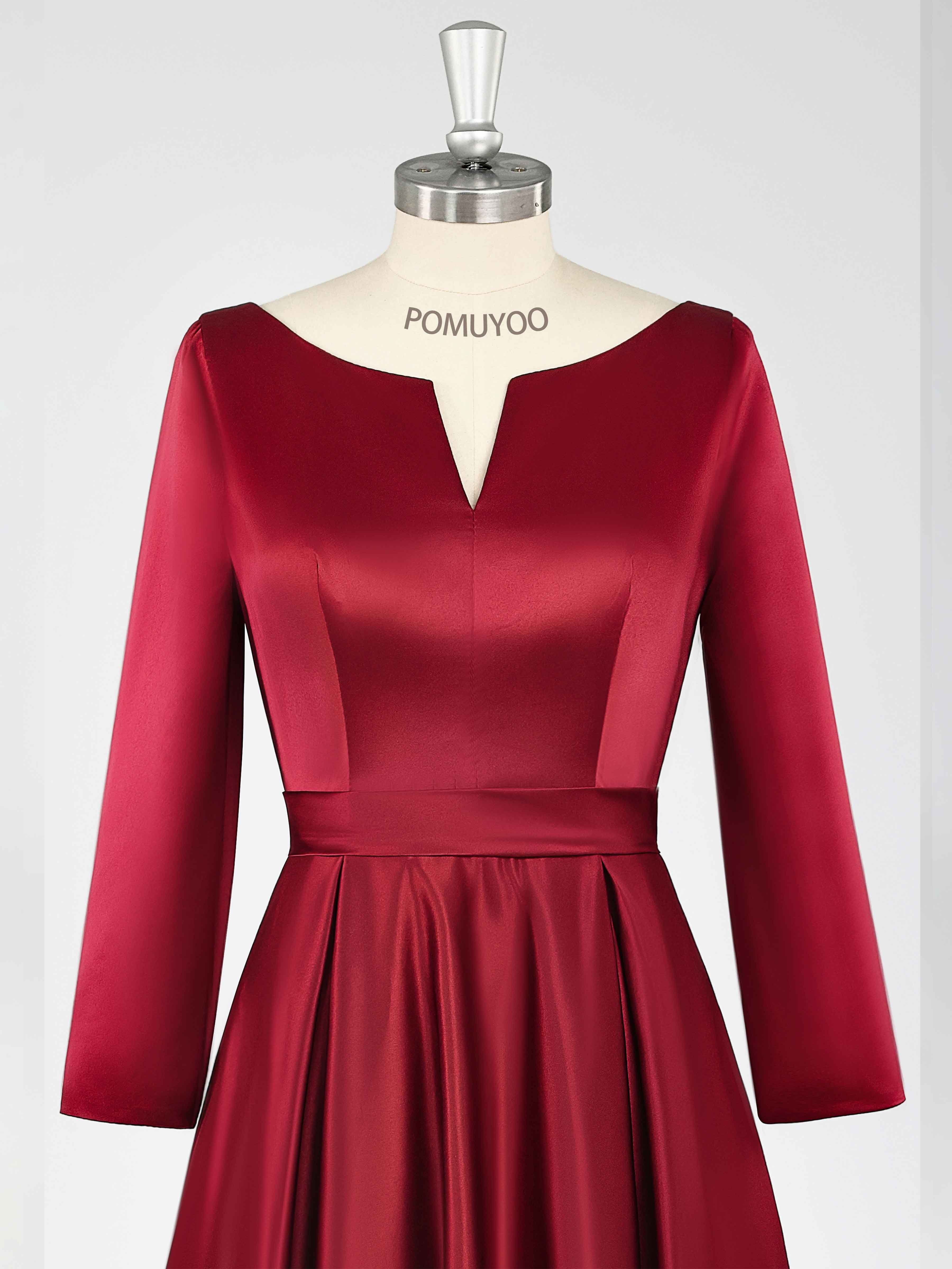 Burgundy A-Line Long Sleeves High Low Satin Mother Of The Bride/Groom Dresses UK