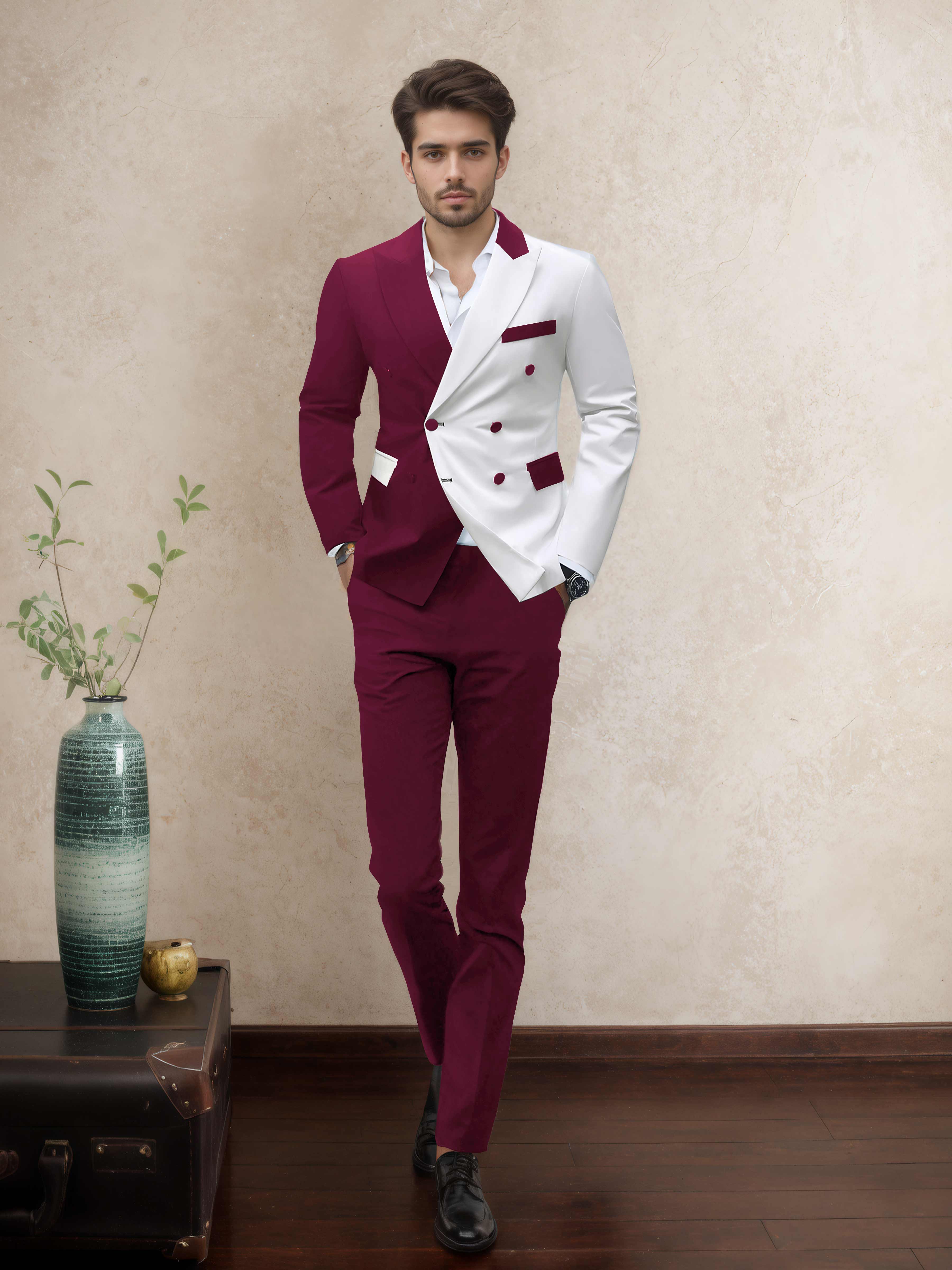 Sophisticated 2 Pieces Men’s Evening Suit Tailored Fit Double Breasted