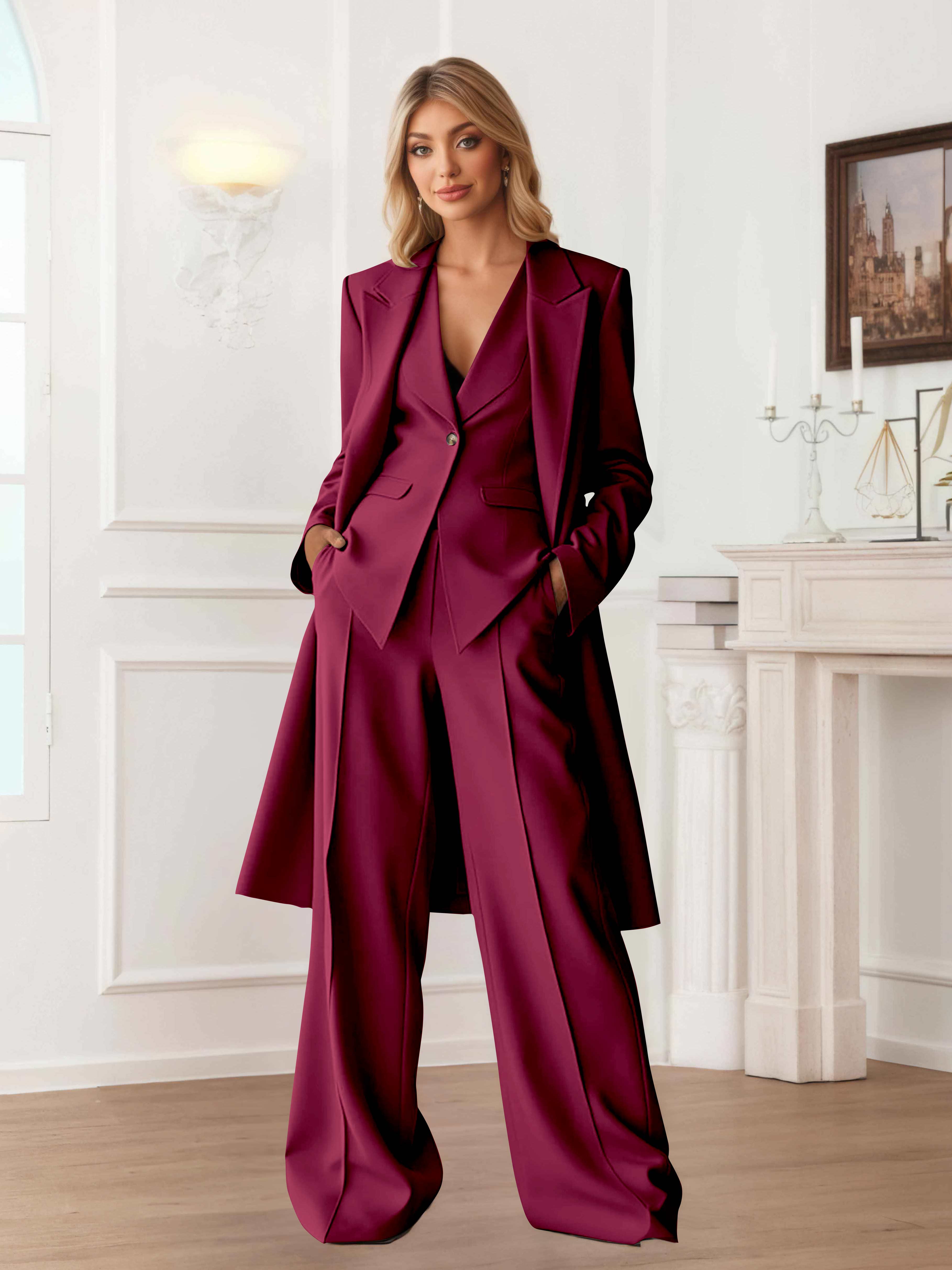 Elegant Women's 3 Pieces Casual Blazer and Pants Set UK