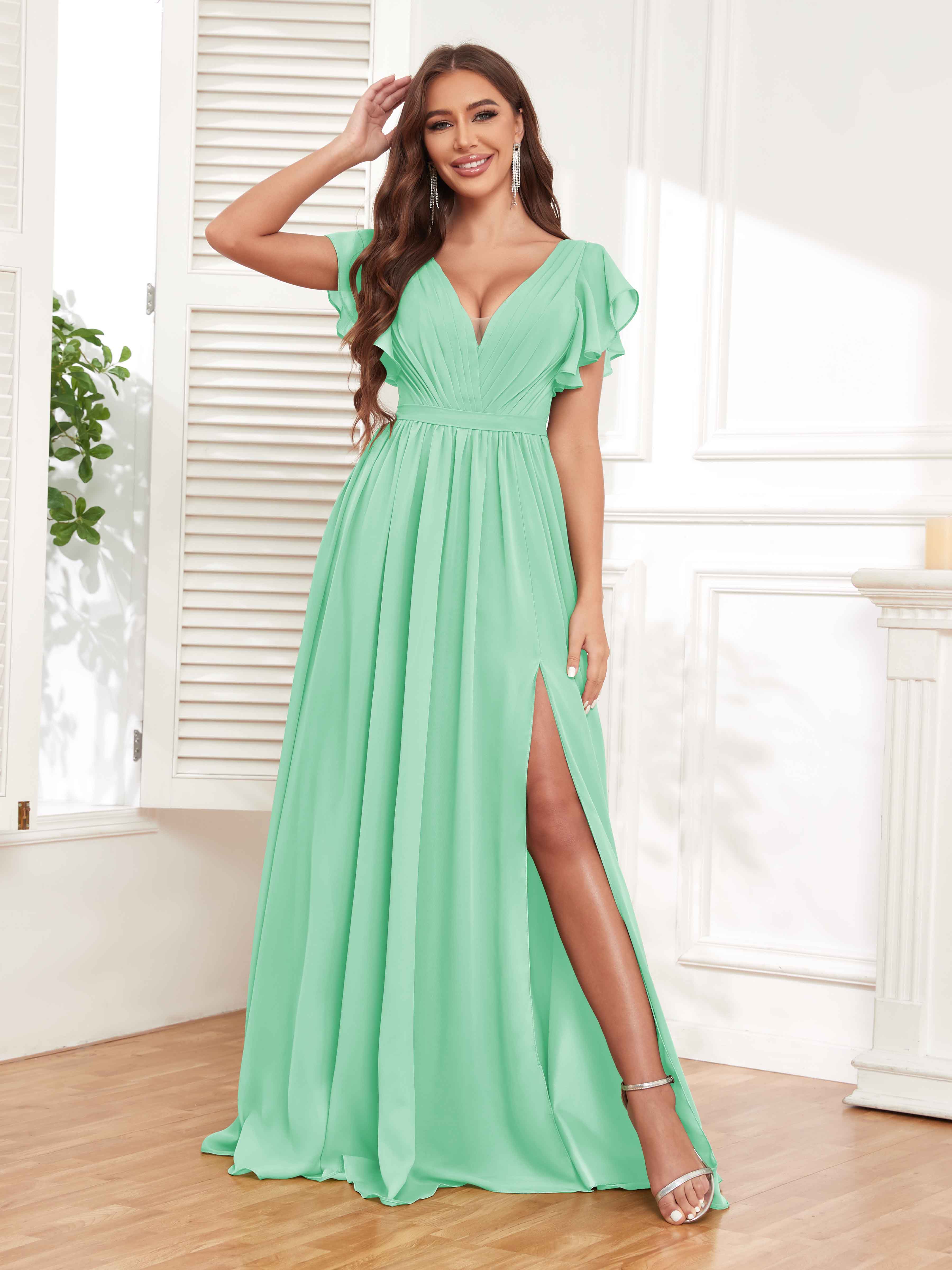 Camille Dreamy A Line Pleated Maxi Chiffon Bridesmaid Dresses