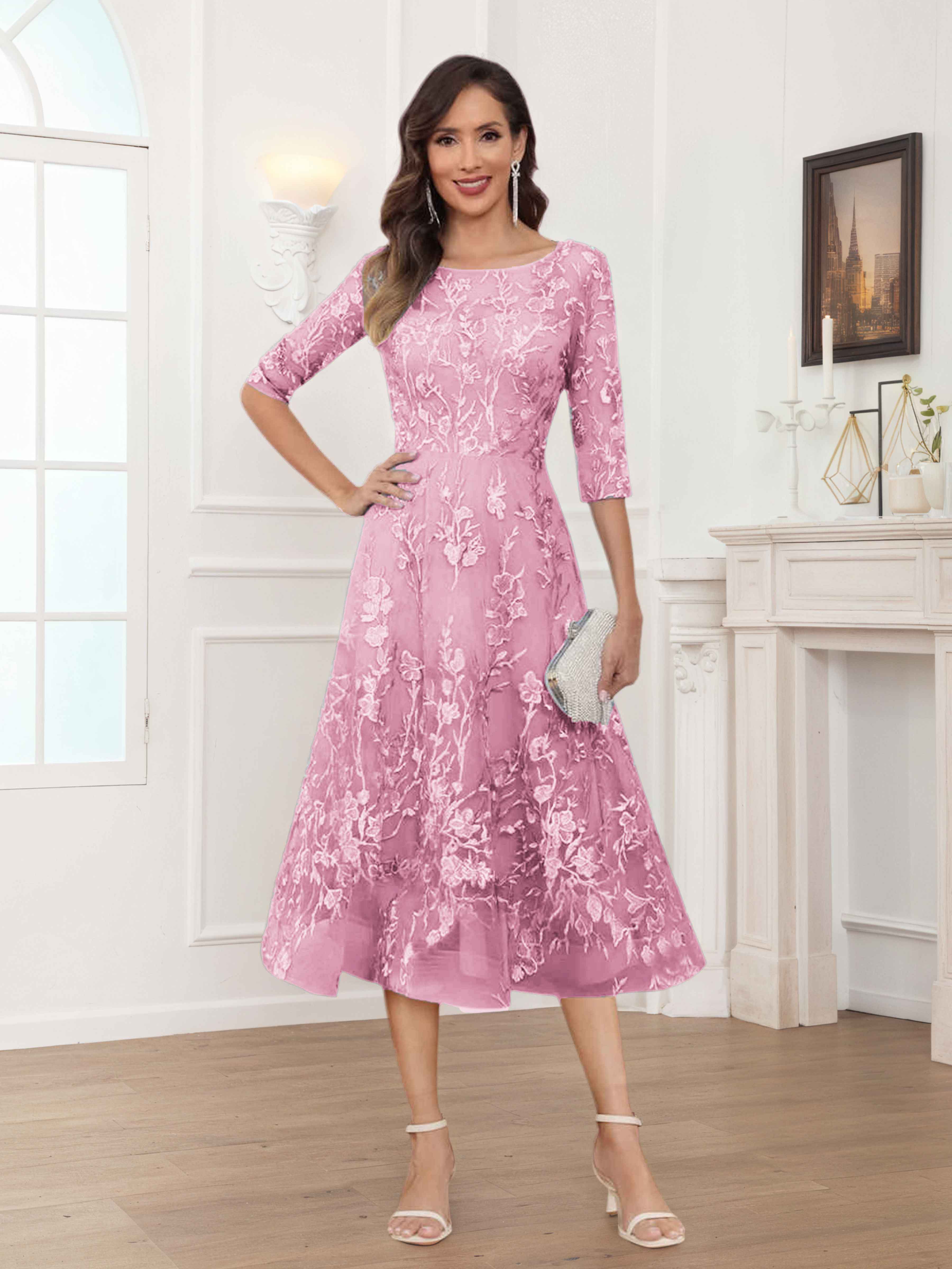 Pax Dreamy A-Line Illusion Lace Tea Length Mother of The Bride Dresses