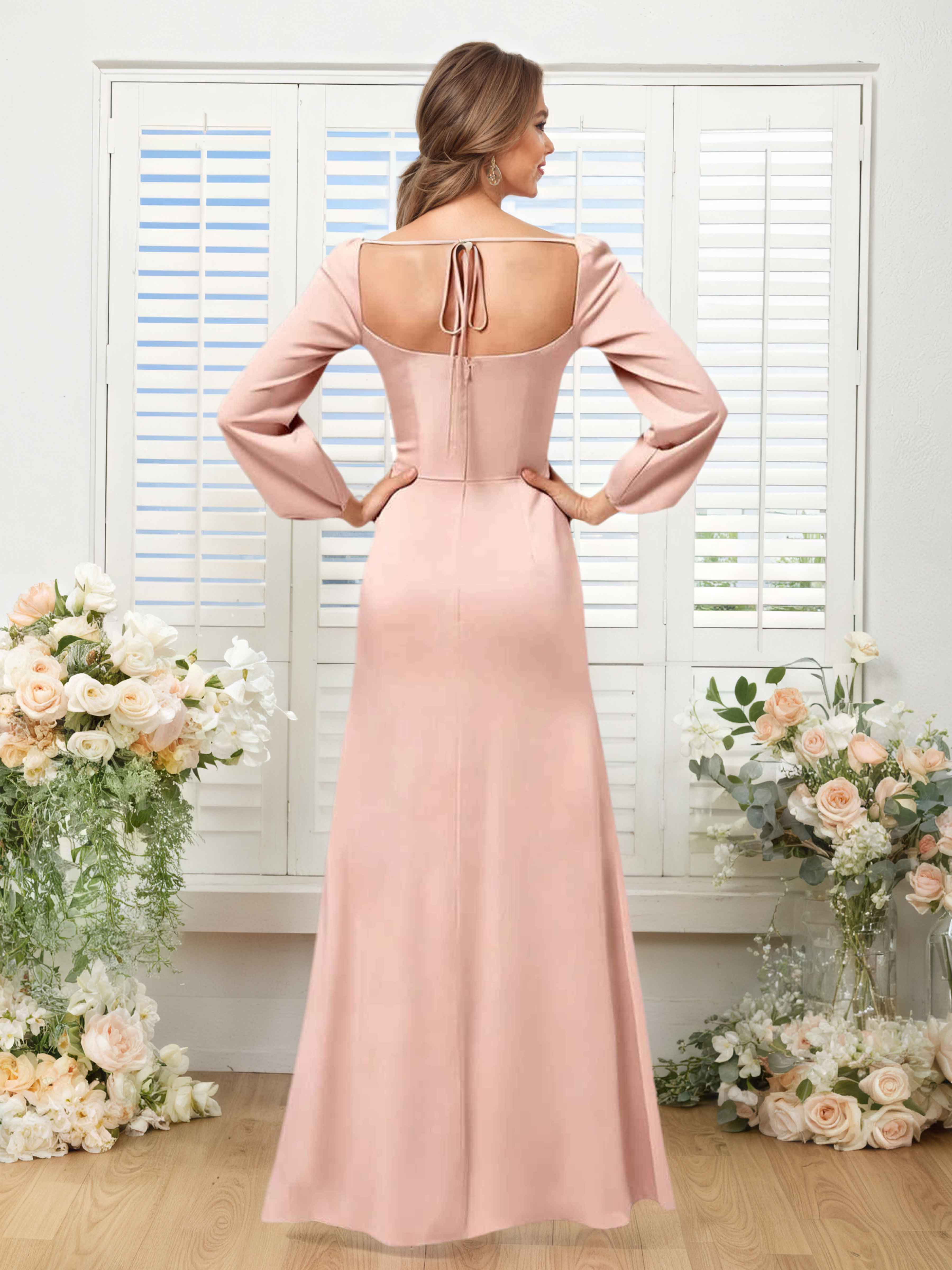 Carys Modern Cowl Pleated Long Sleeves Satin Bridesmaid Dresses