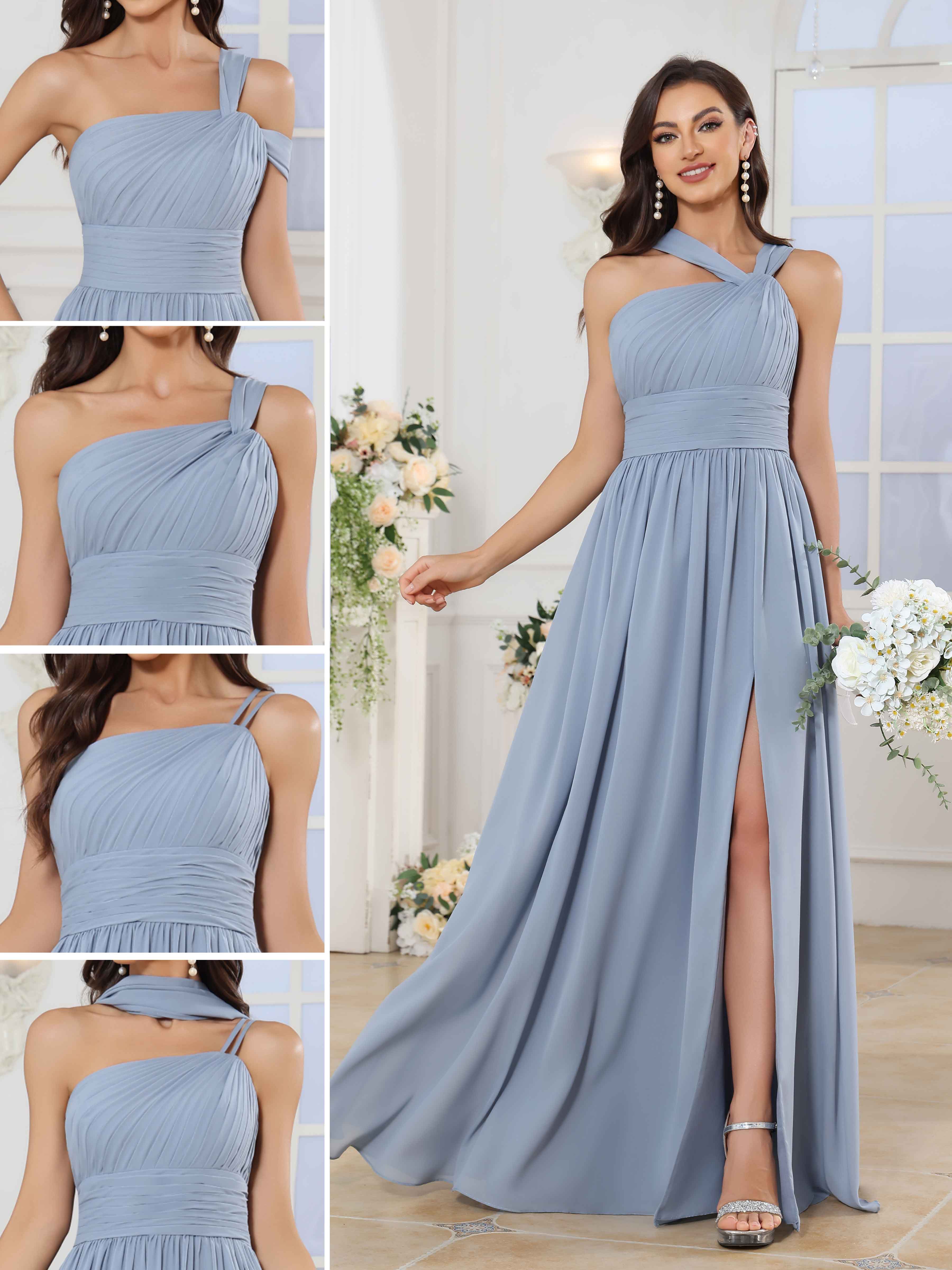 Celia Trendy Convertible A-line One Shoulder Long Chiffon Bridesmaid Dresses