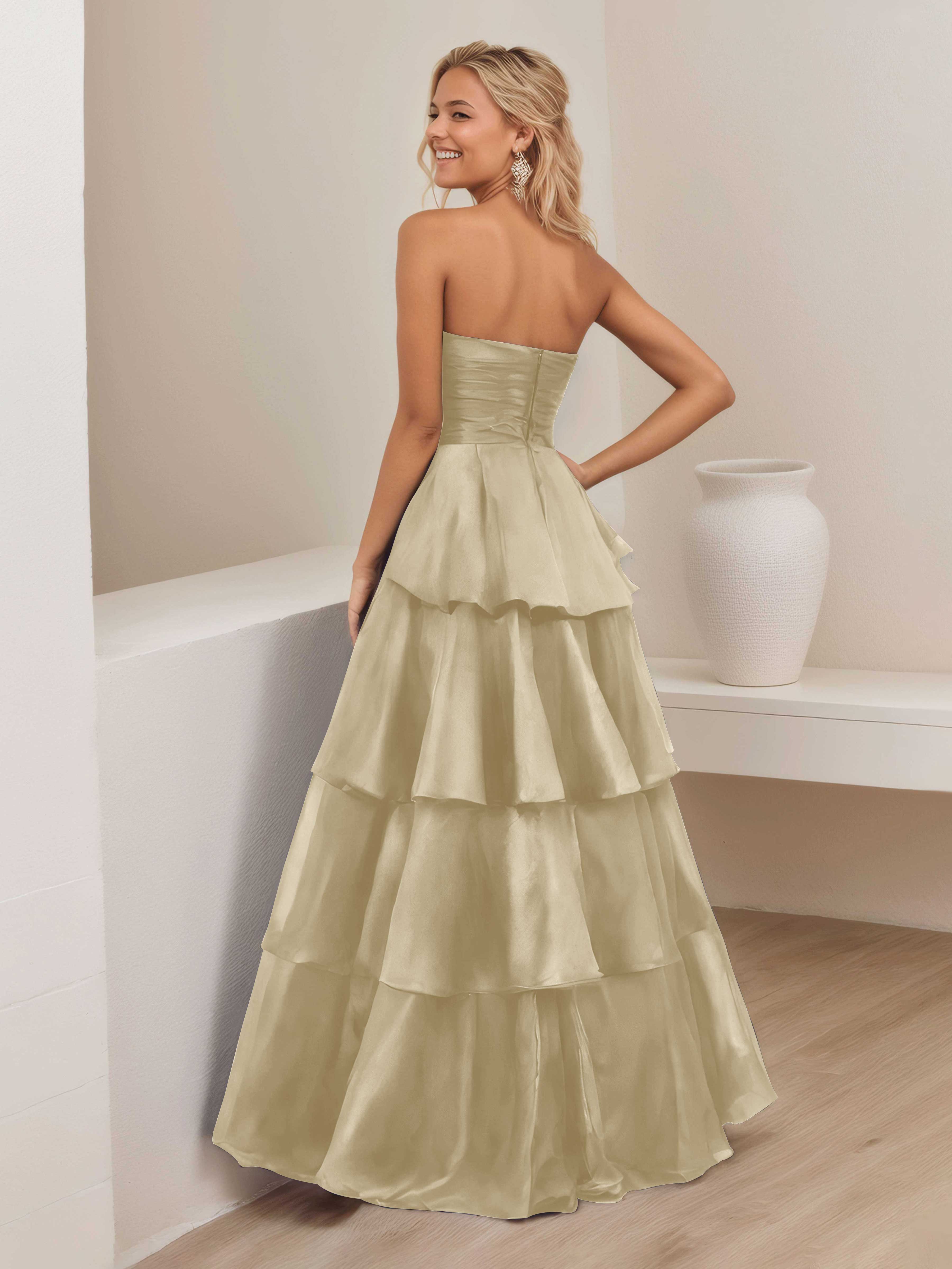 Ellianna Trendy Strapless Tiered Long Satin Formal Dresses