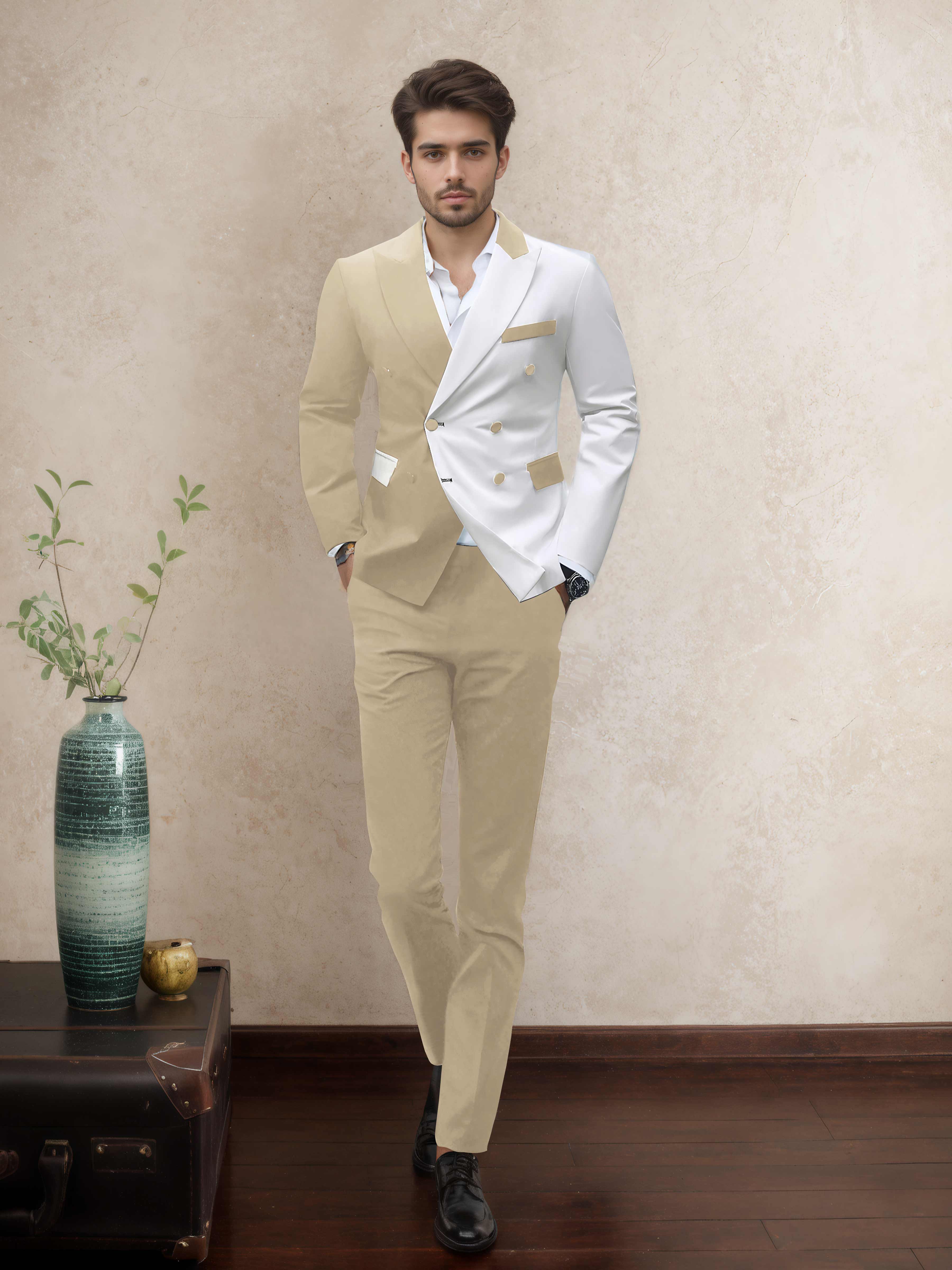 Sophisticated 2 Pieces Men’s Evening Suit Tailored Fit Double Breasted