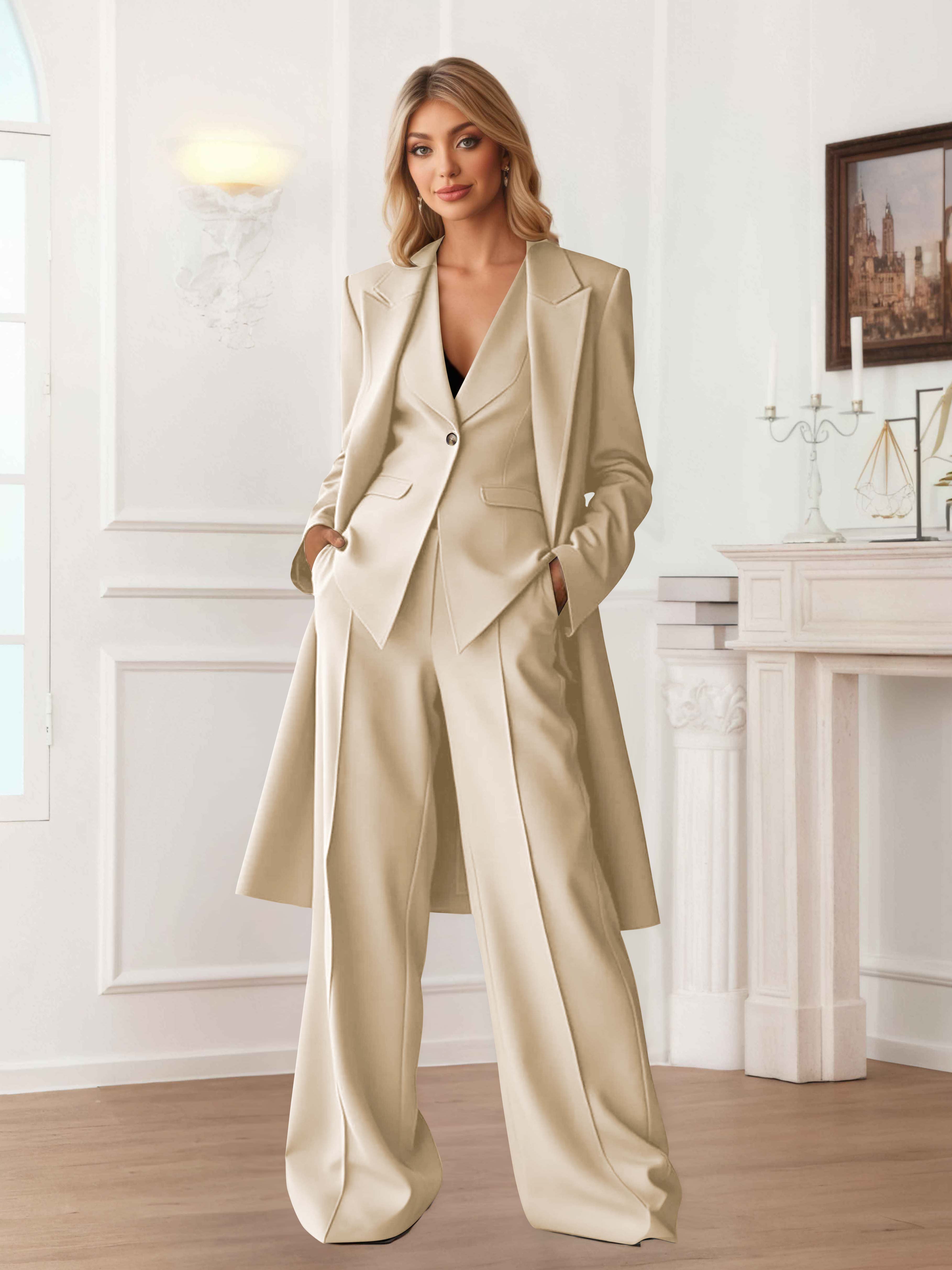Elegant Women's 3 Pieces Casual Blazer and Pants Set UK