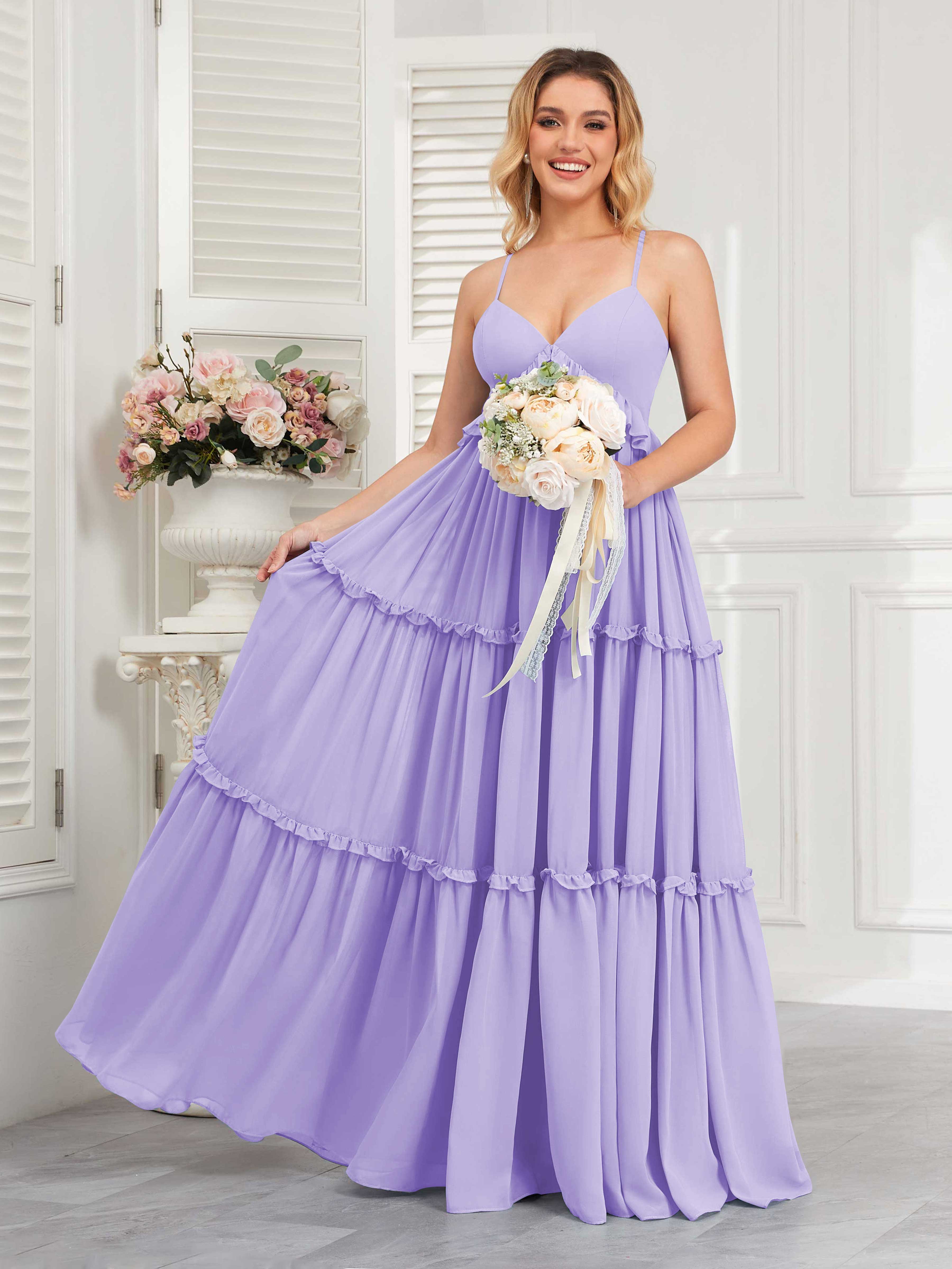 Charli Trendy Empire Waist Tiered Long Chiffon Bridesmaid Dresses