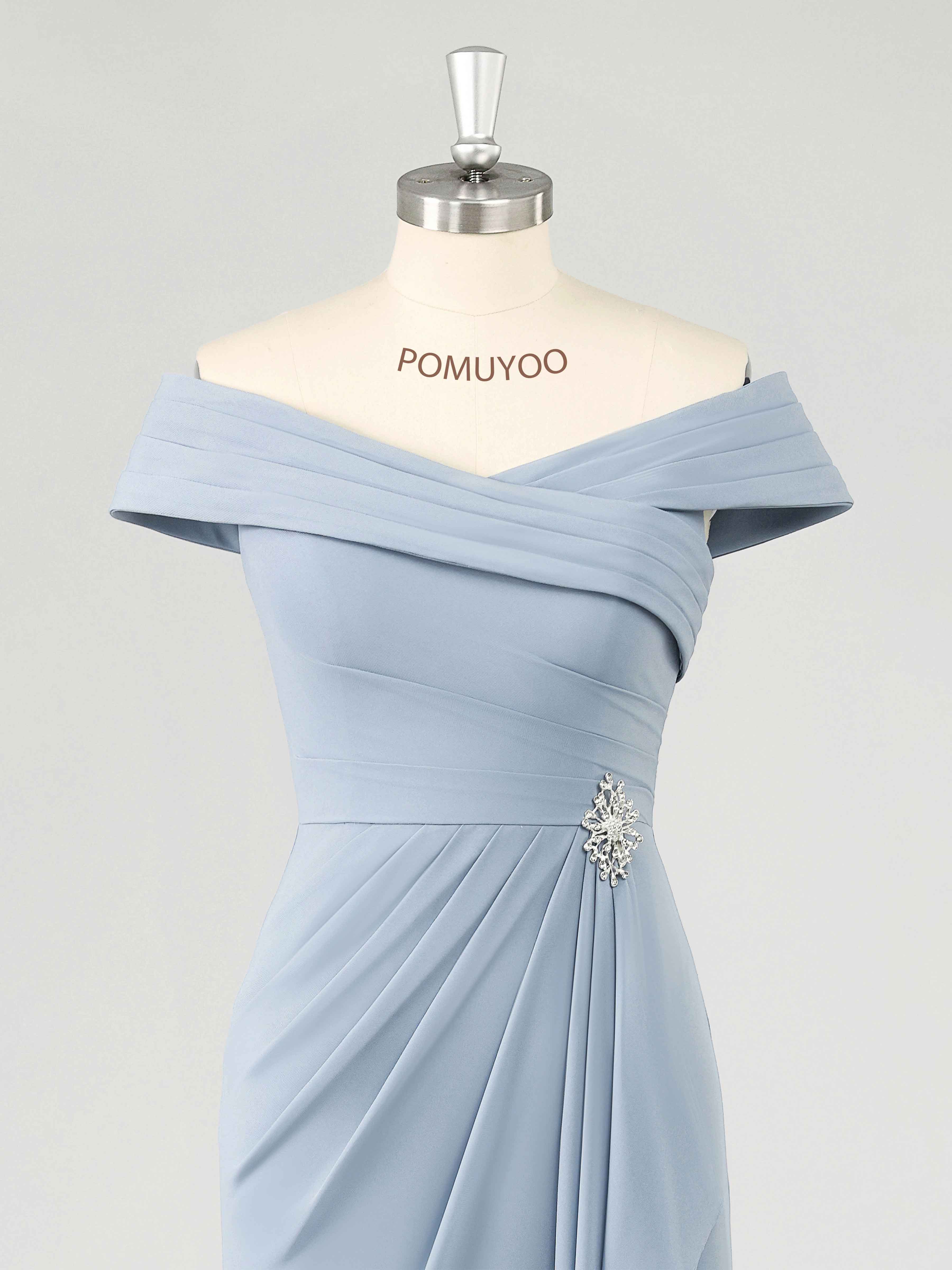 Chic Off the Shoulder Beaded Long Chiffon Mother of the Bride Dresses UK