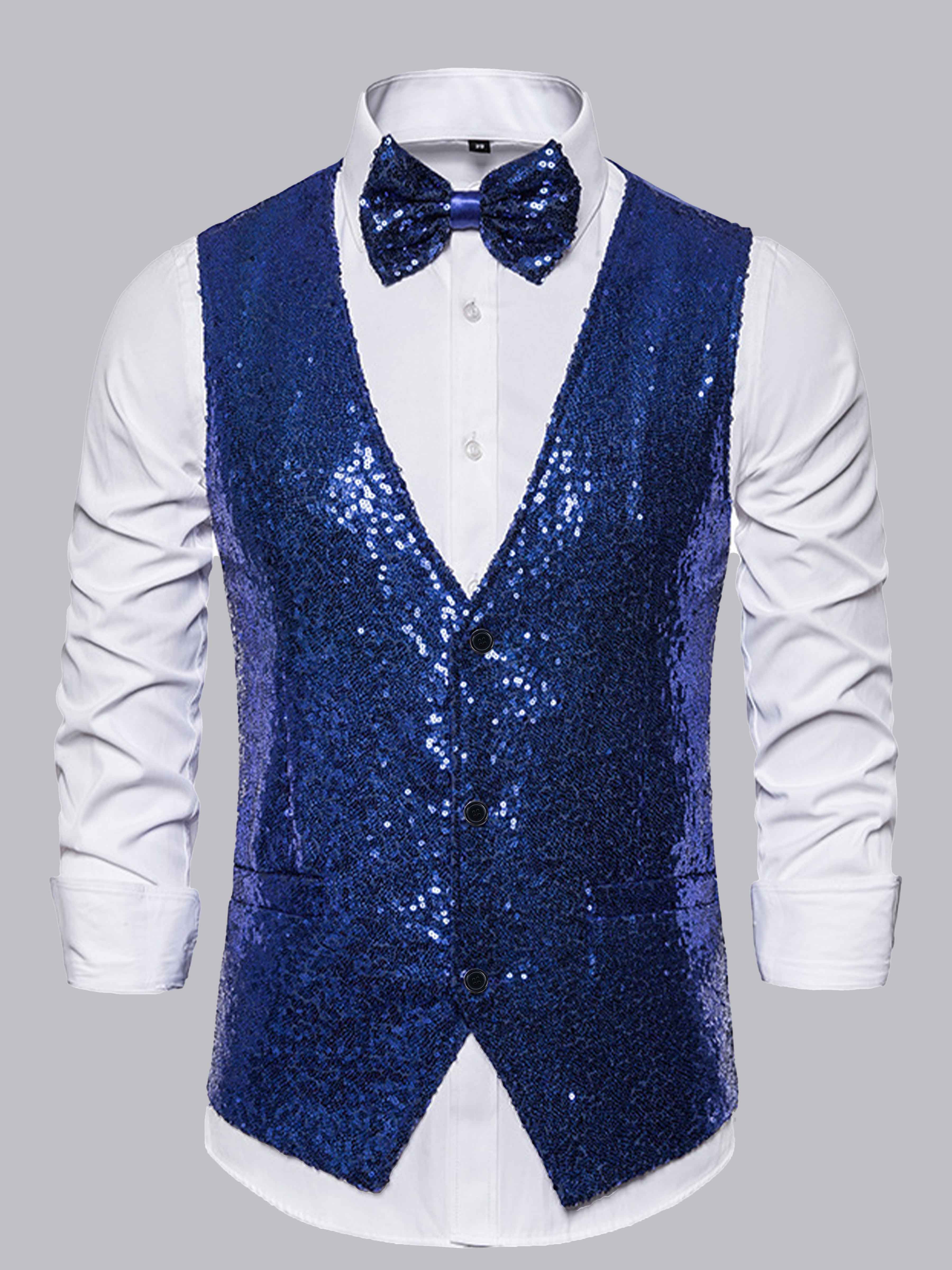 Chic Men's Sequin Single Three Buttons Vest UK