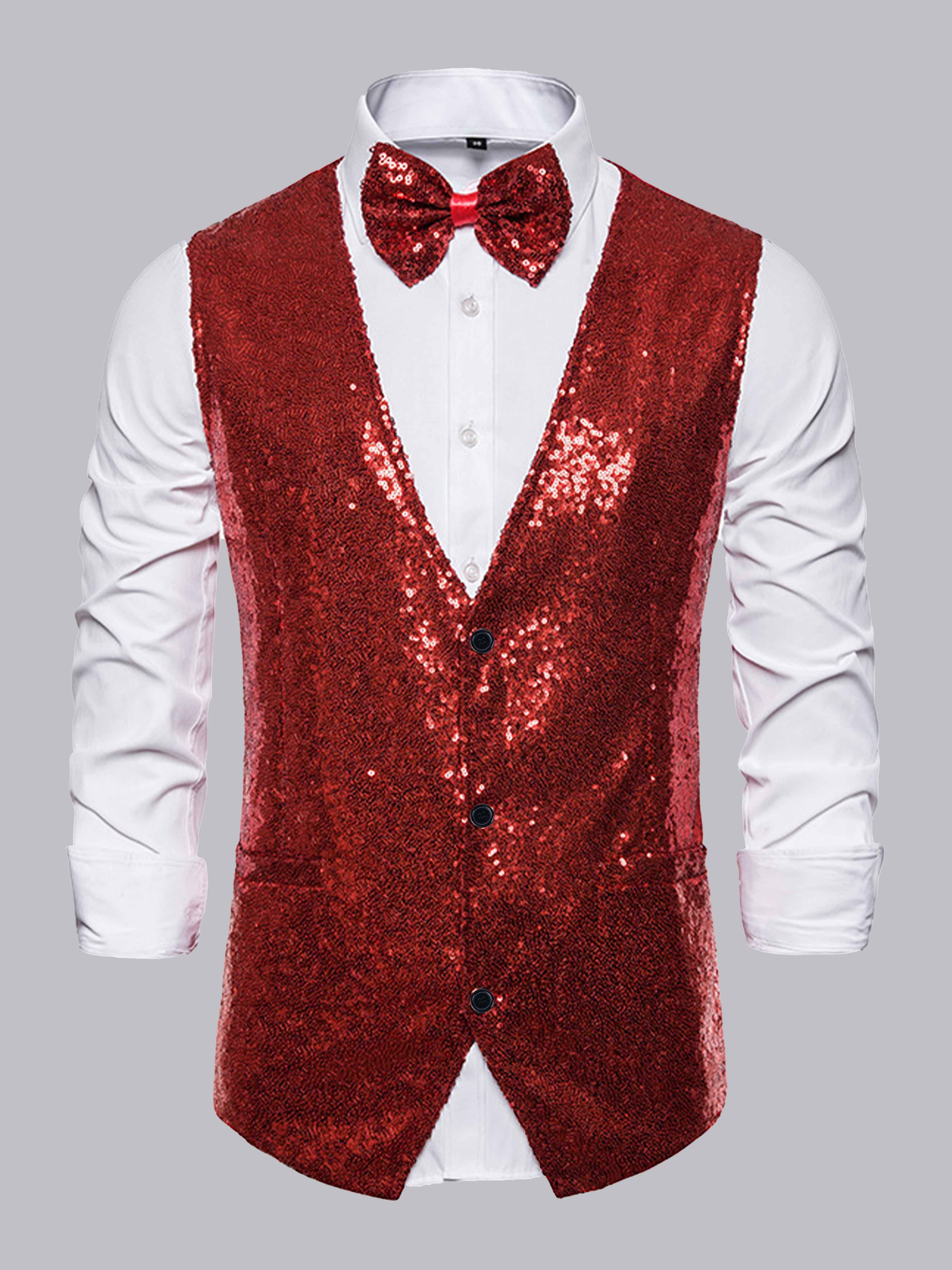 Chic Men's Sequin Single Three Buttons Vest UK