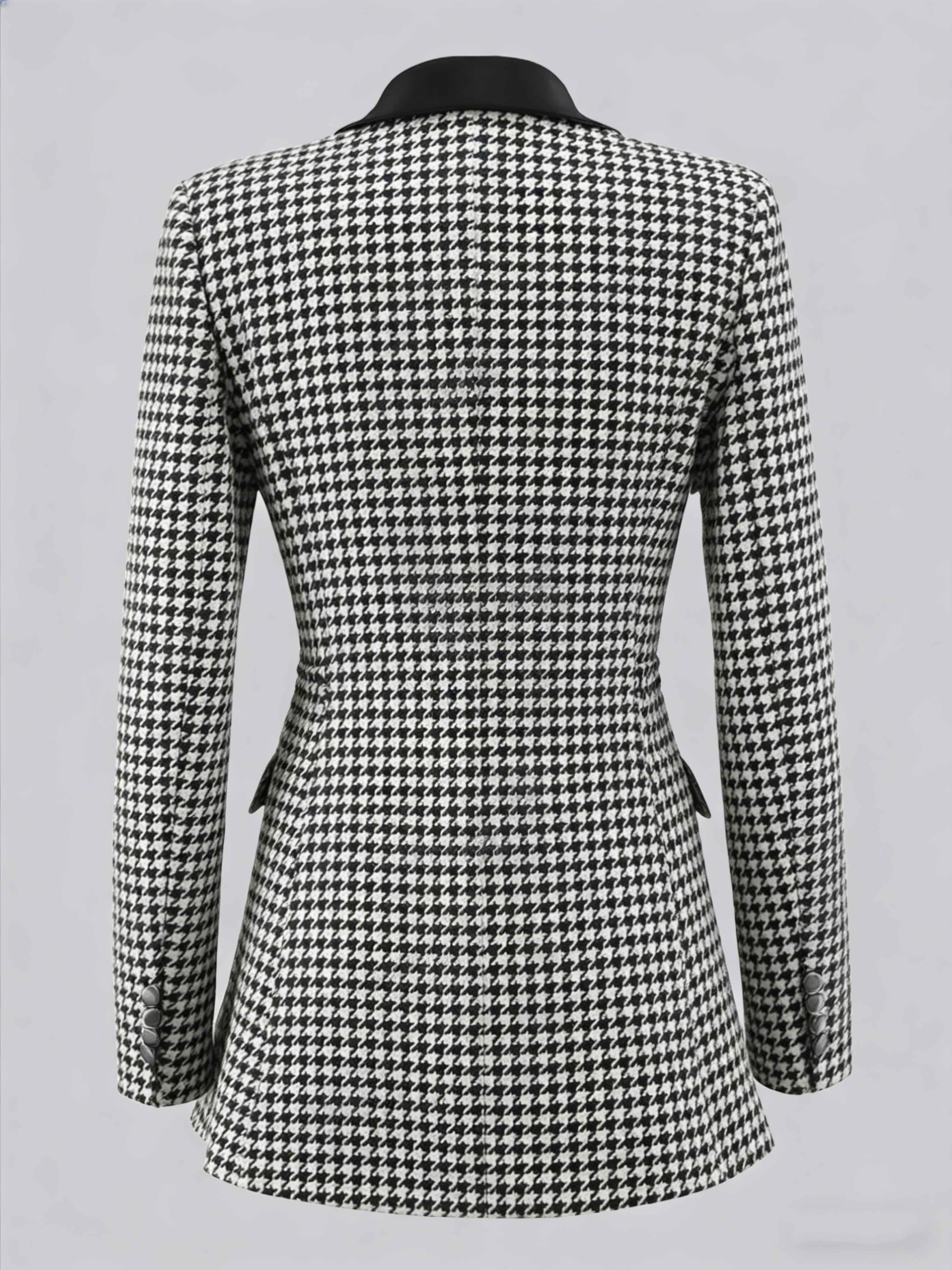 Chic Women's Houndstooth Notch Lapel Double Breasted Suit Jacket UK