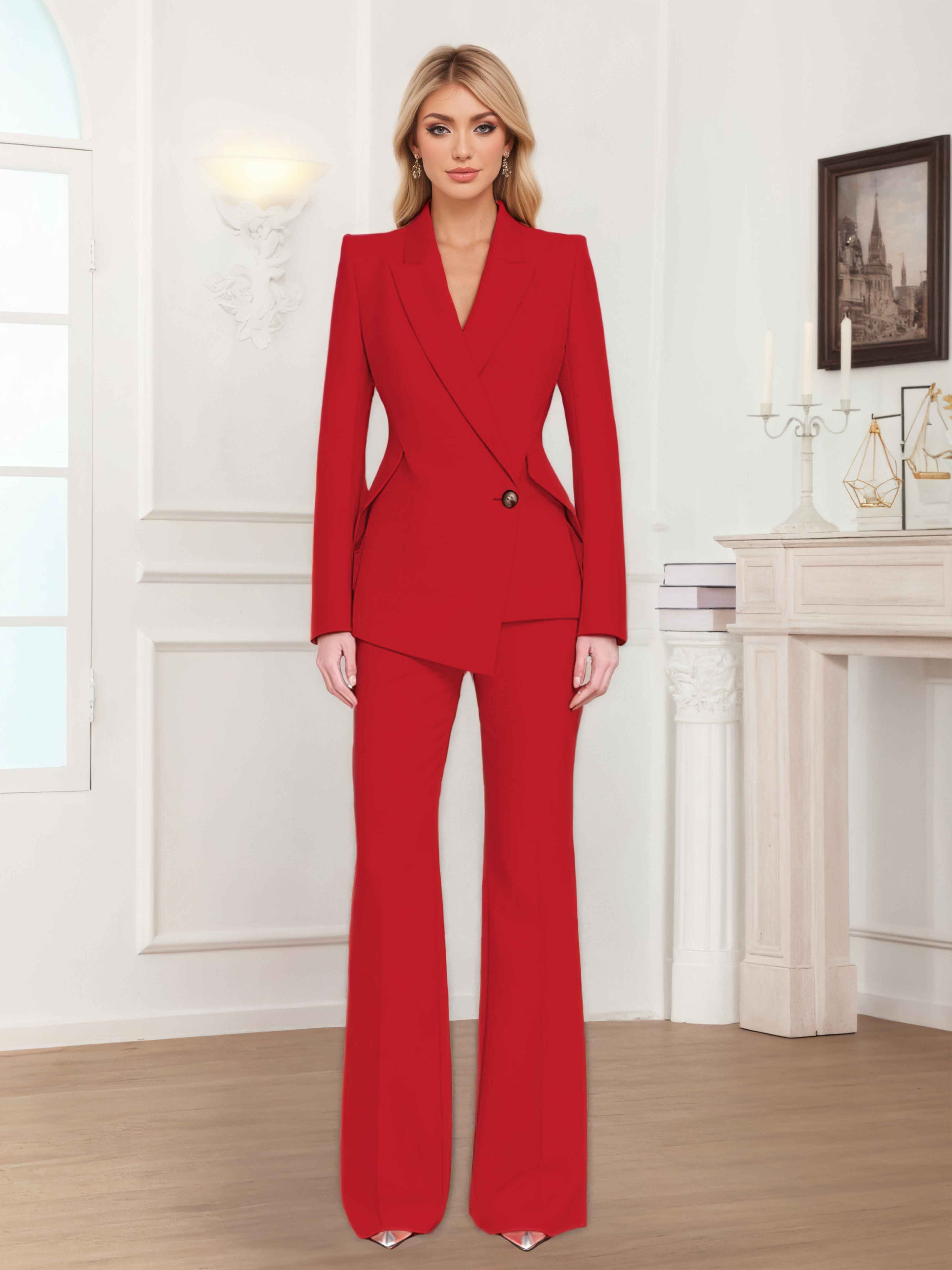 Women's 2 Pieces Asymmetrical Business Casual Blazer UK