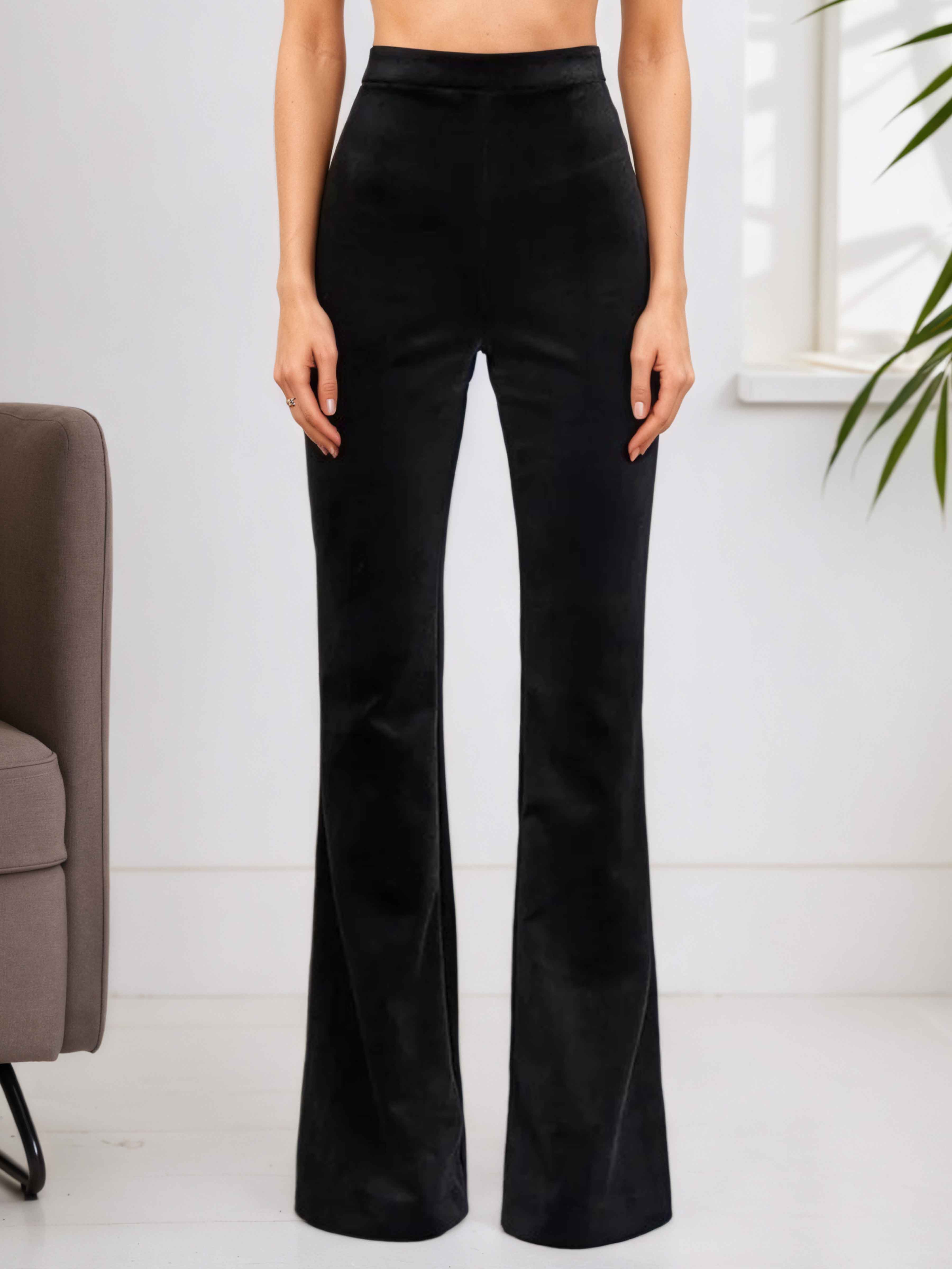 Women's Velvet Slim Fit Flared Trousers UK