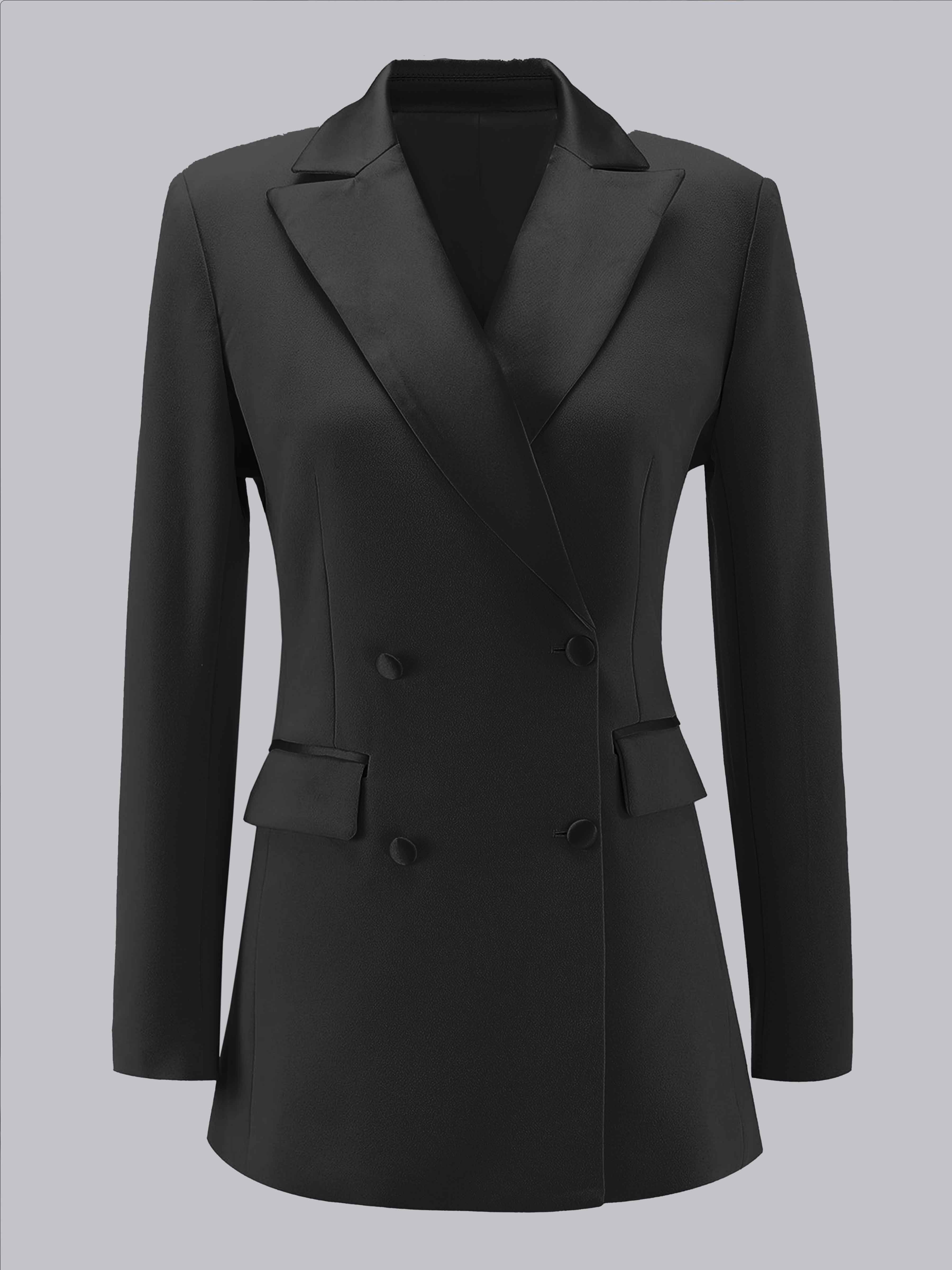 Classic Women's Notch Lapel Double Breasted Formal Blazer UK