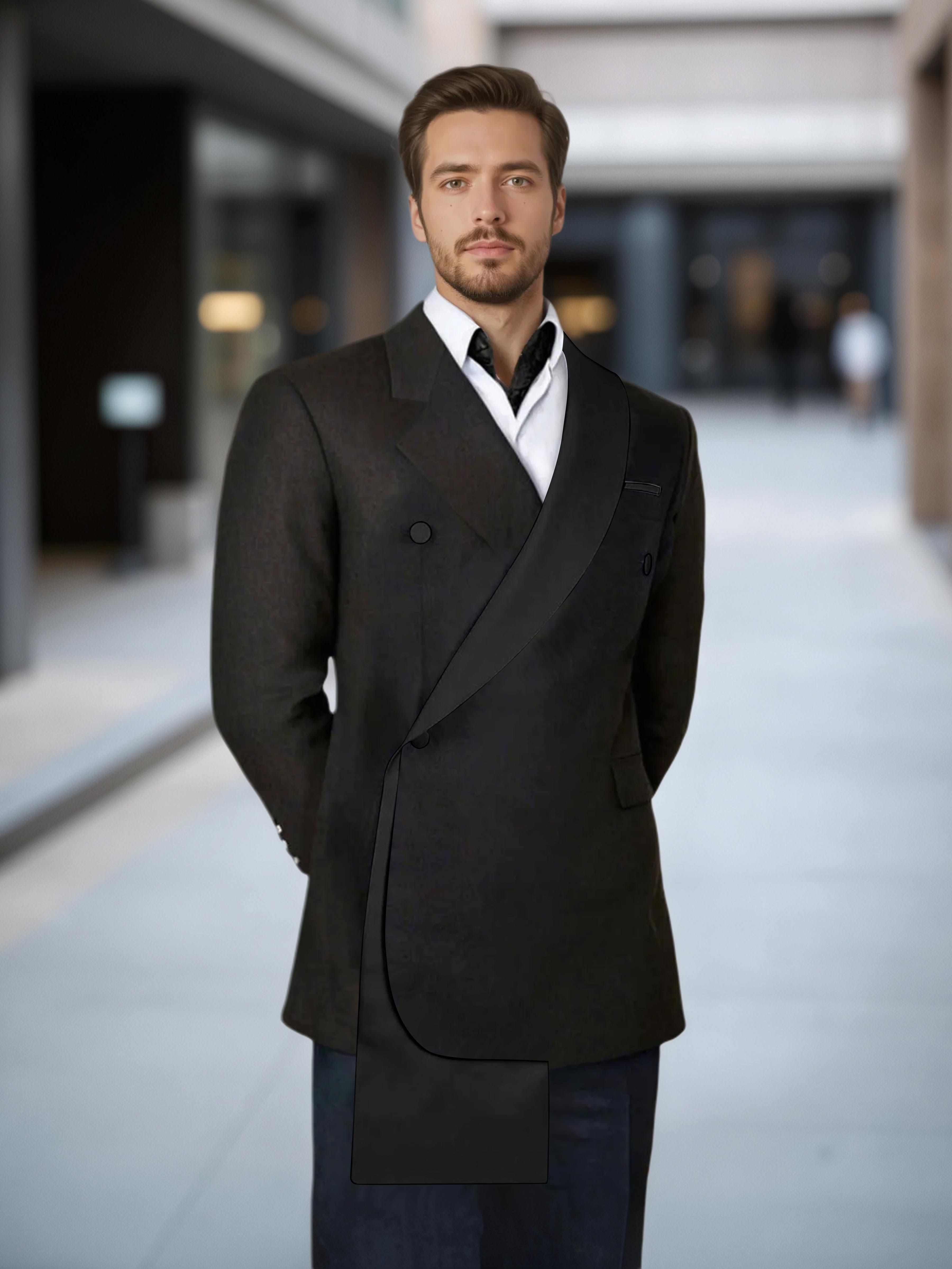 Comfy Contrast Trim Men's One Button Shawl Lapel Design Suit Jacket