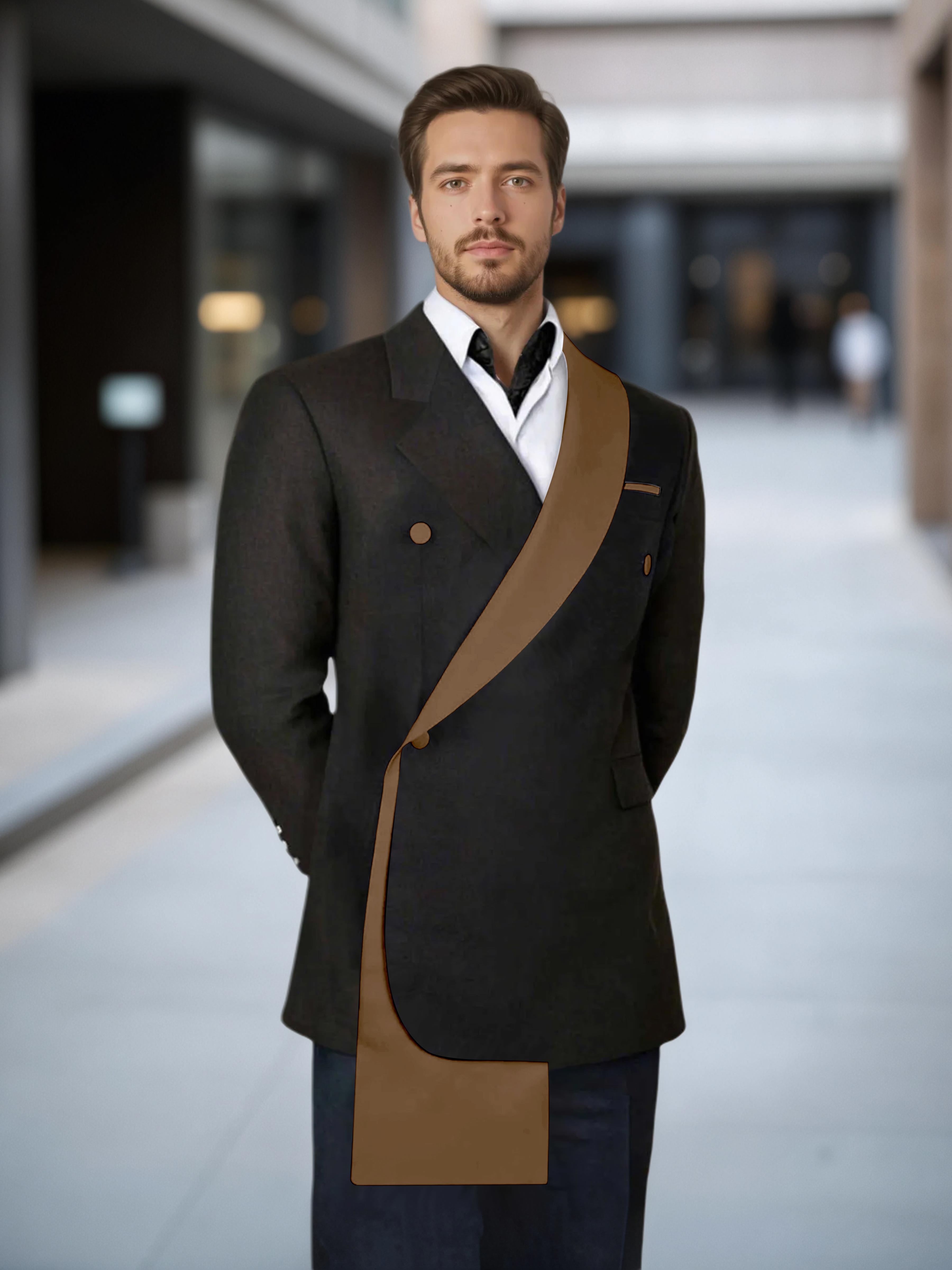 Comfy Contrast Trim Men's One Button Shawl Lapel Design Suit Jacket