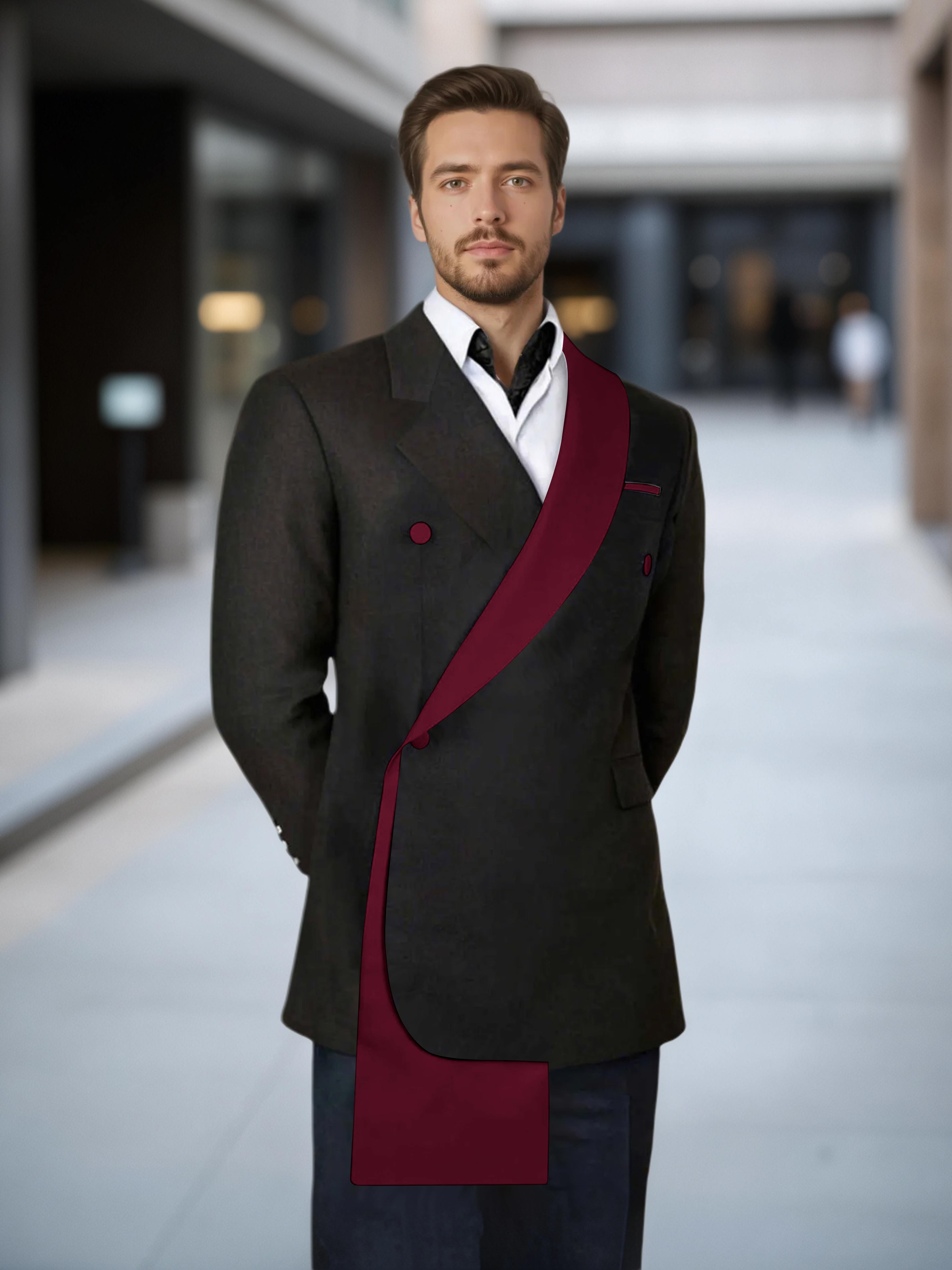 Comfy Contrast Trim Men's One Button Shawl Lapel Design Suit Jacket