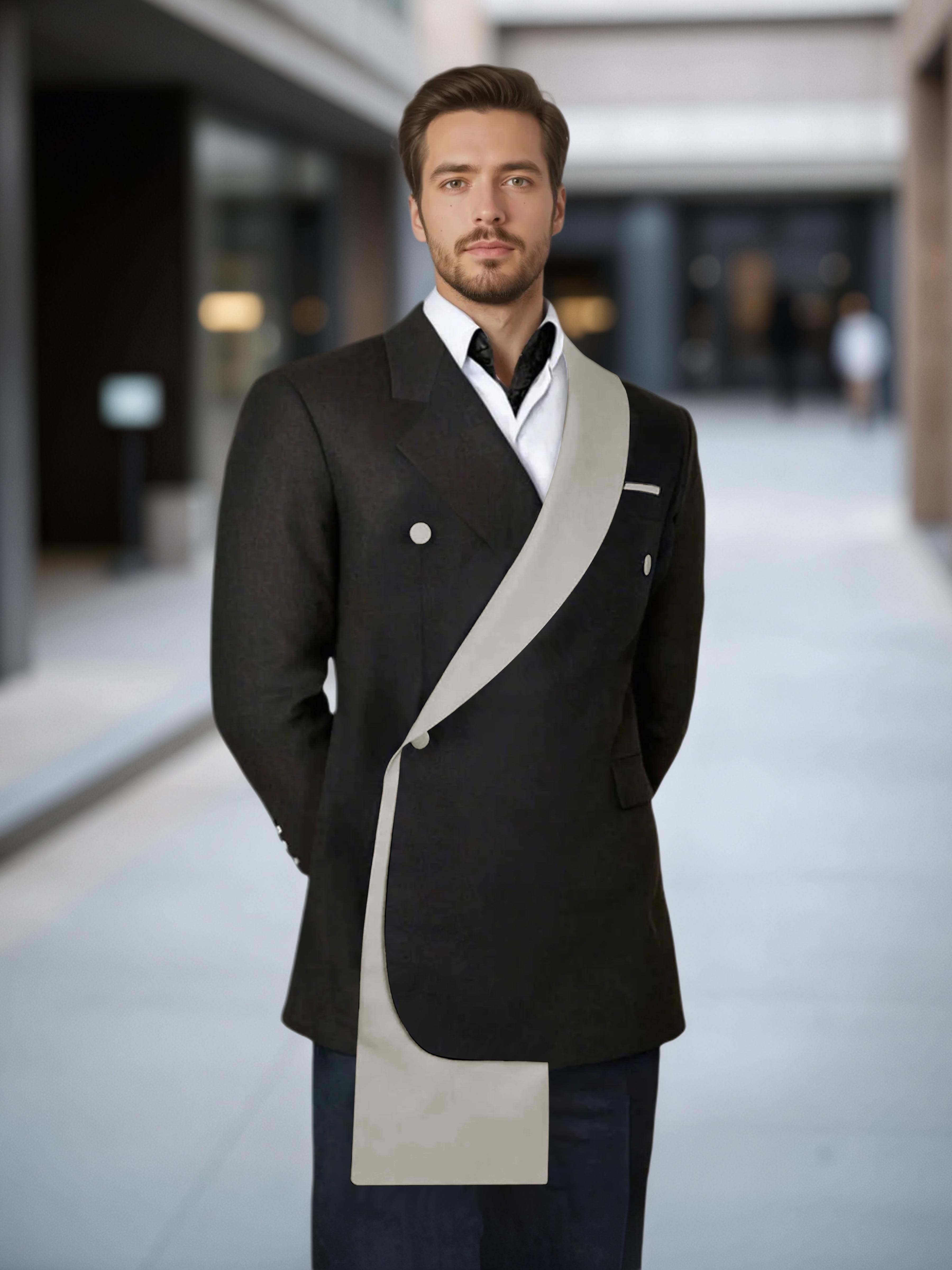 Comfy Contrast Trim Men's One Button Shawl Lapel Design Suit Jacket