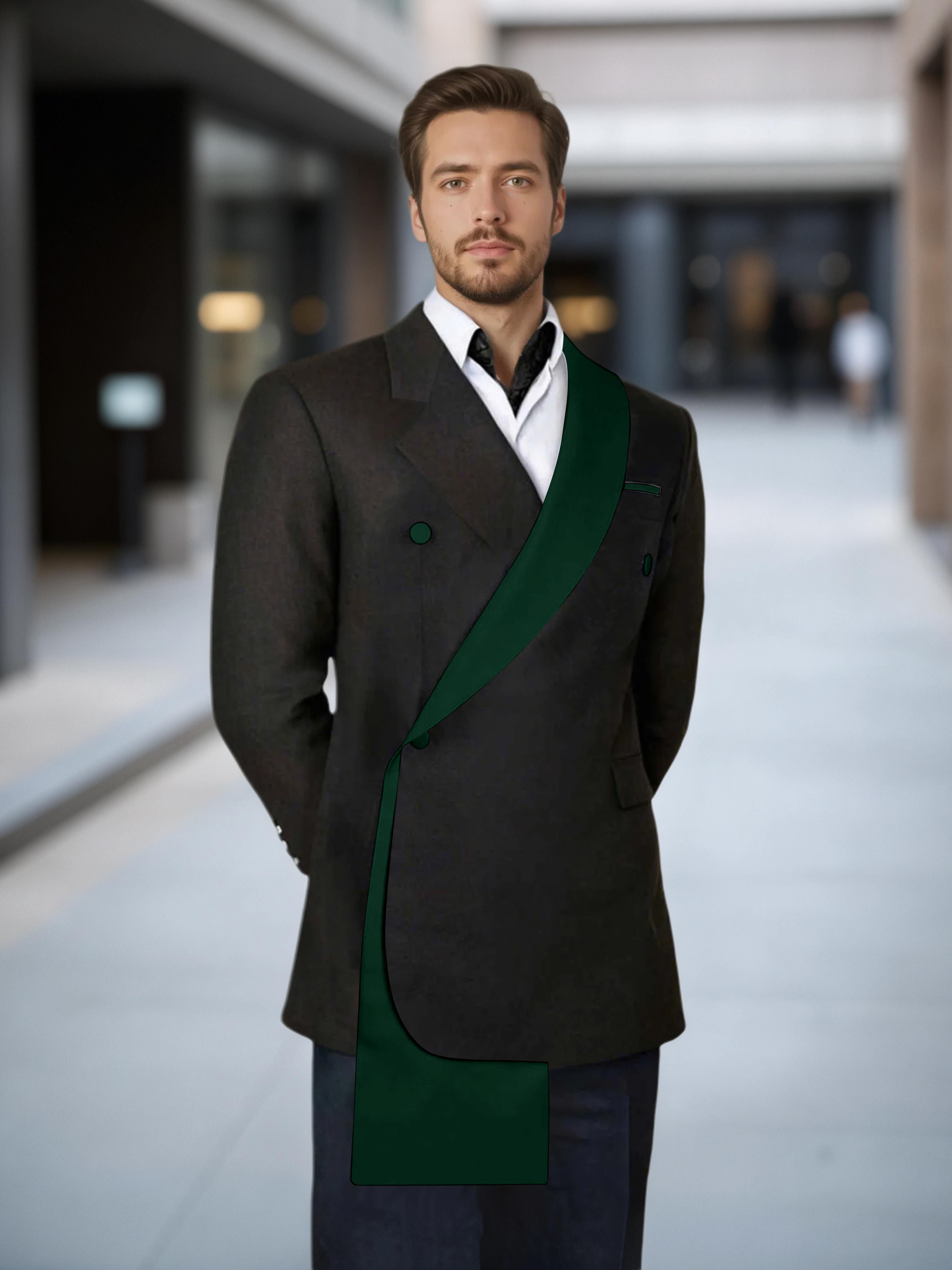 Comfy Contrast Trim Men's One Button Shawl Lapel Design Suit Jacket