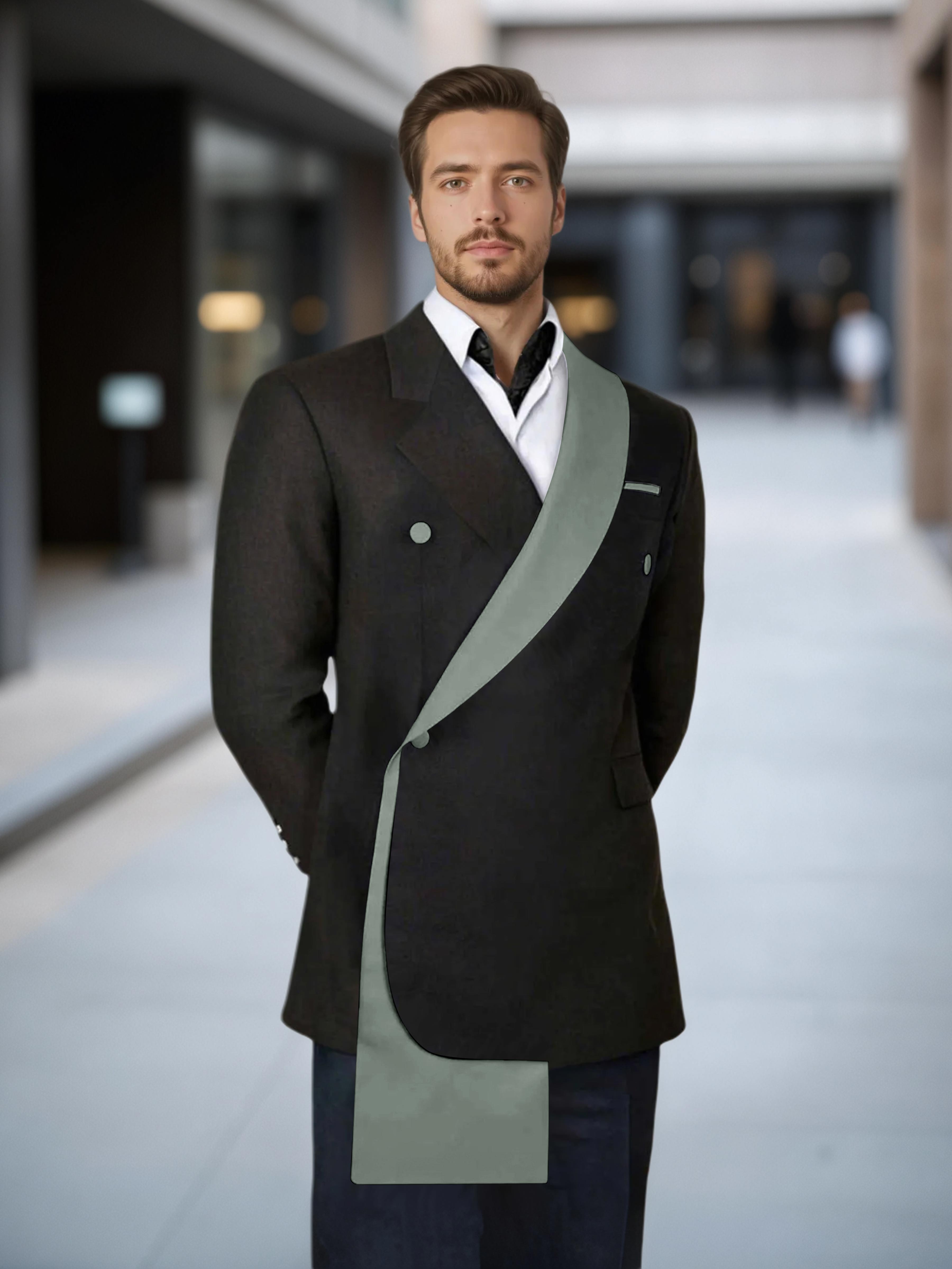 Comfy Contrast Trim Men's One Button Shawl Lapel Design Suit Jacket