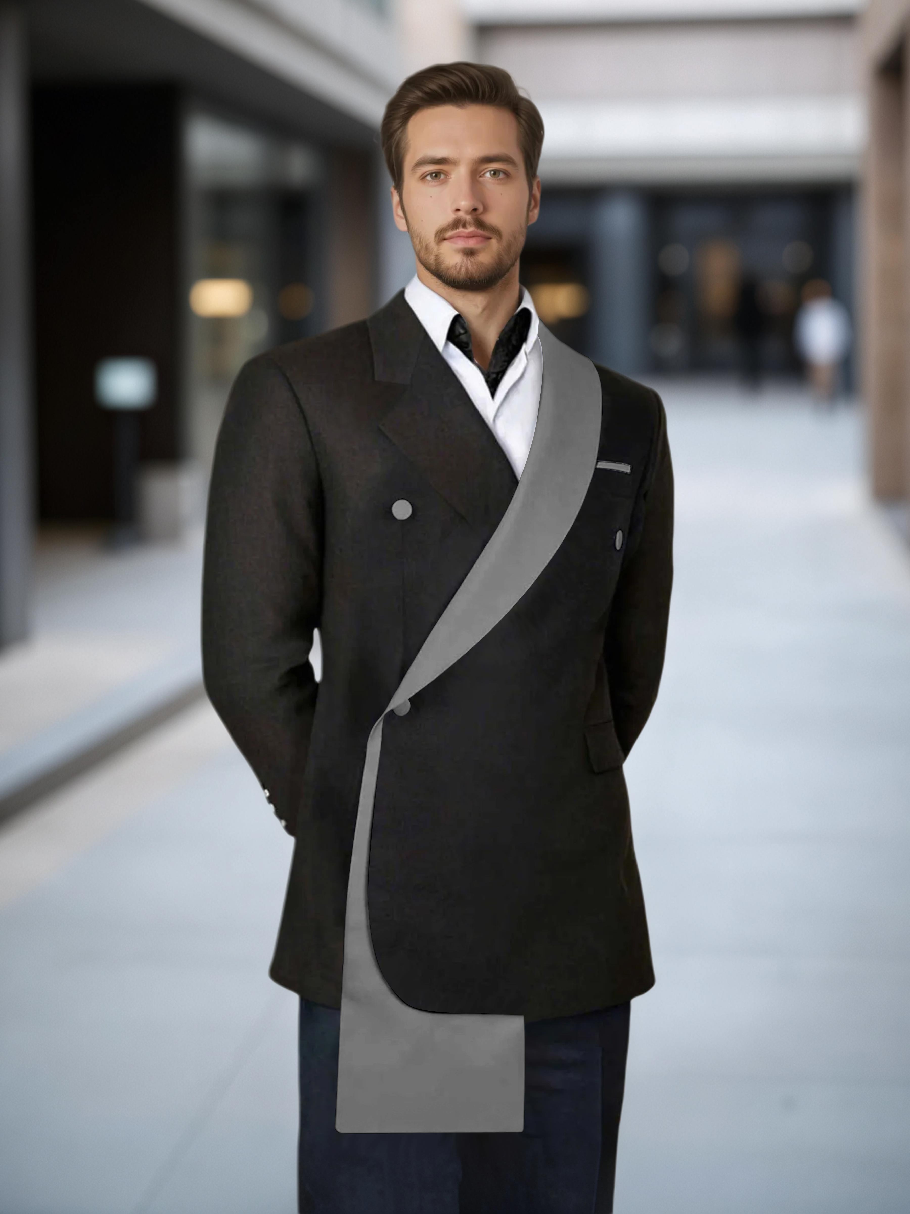 Comfy Contrast Trim Men's One Button Shawl Lapel Design Suit Jacket