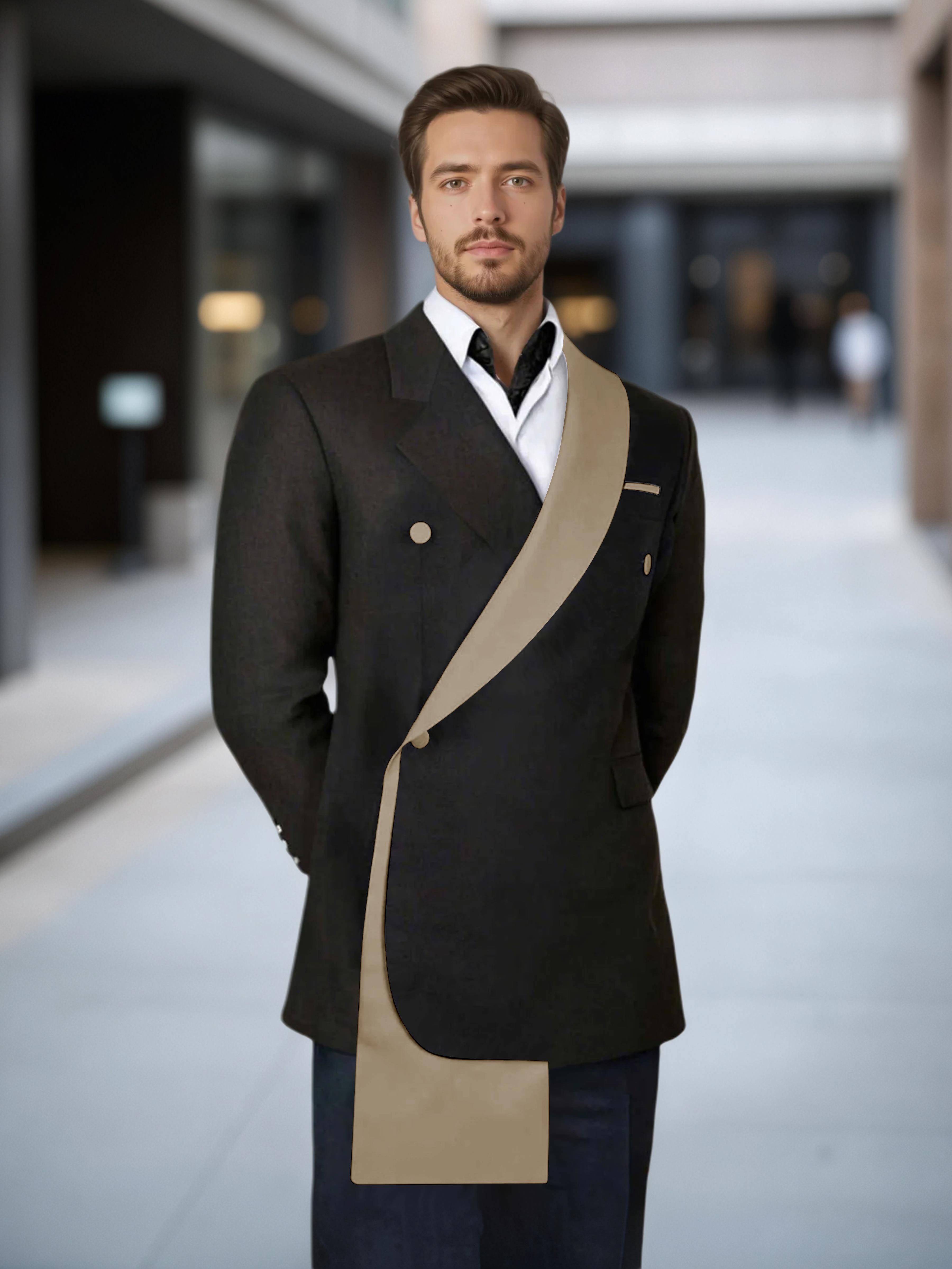 Comfy Contrast Trim Men's One Button Shawl Lapel Design Suit Jacket