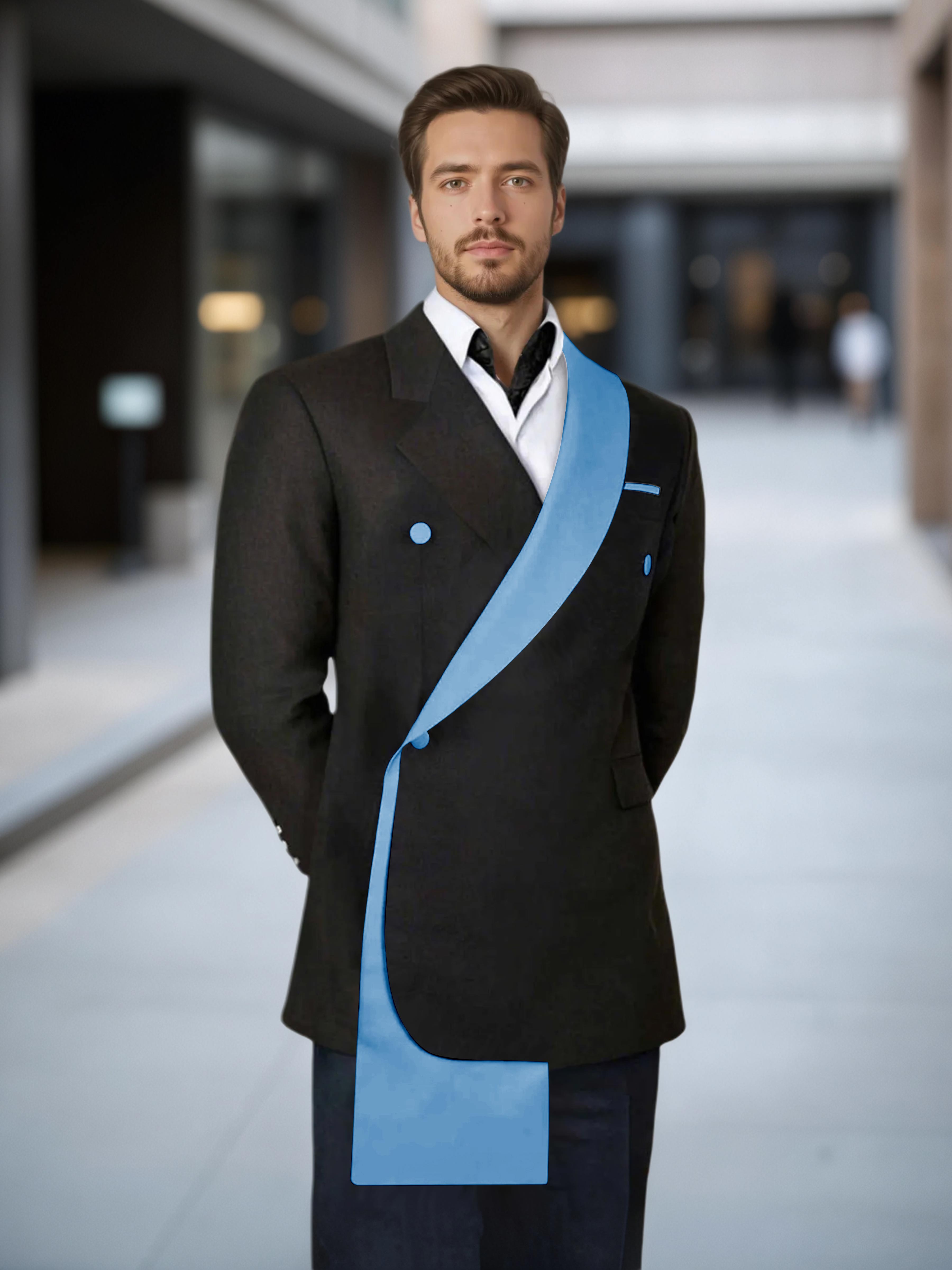 Comfy Contrast Trim Men's One Button Shawl Lapel Design Suit Jacket