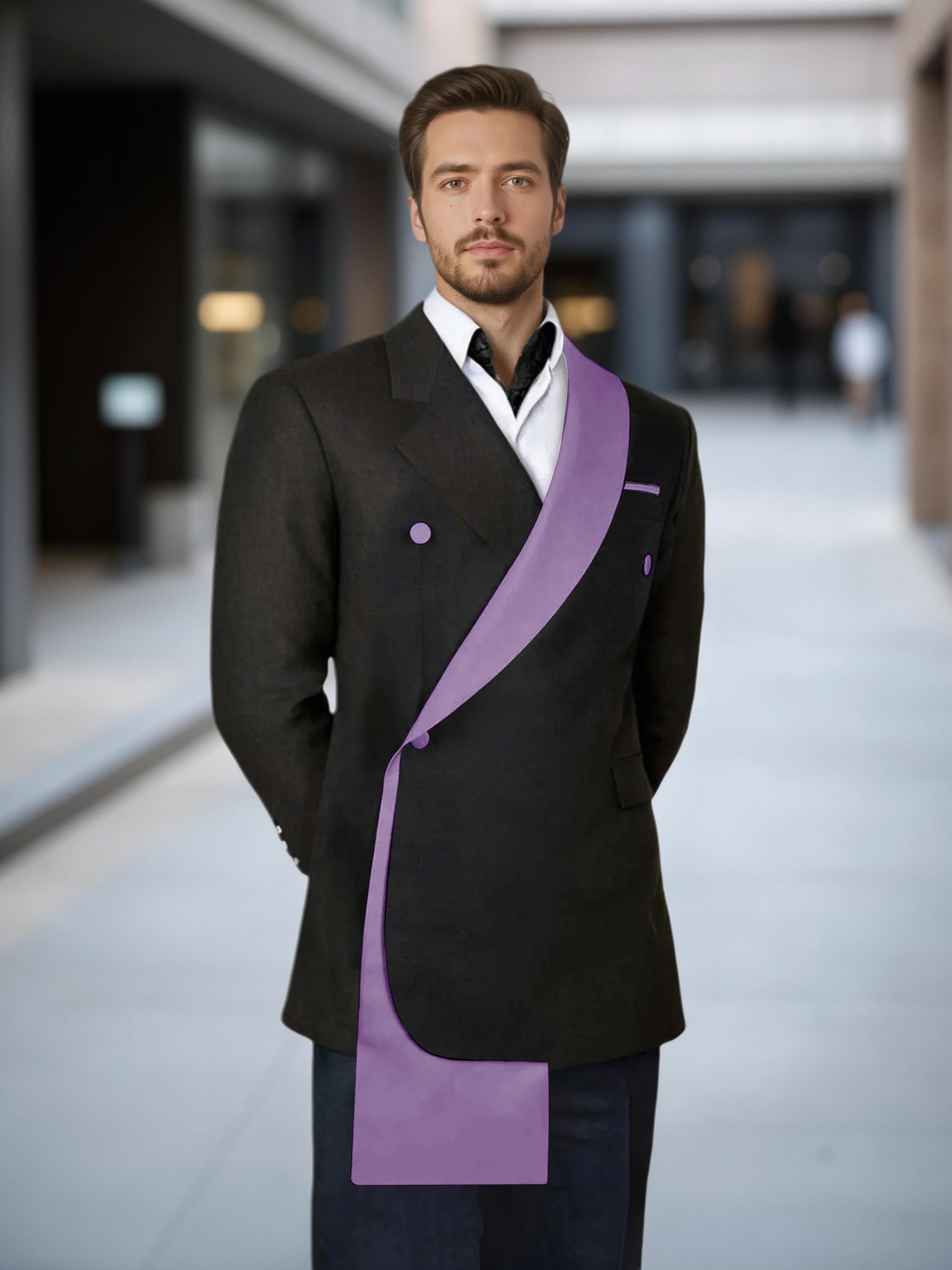 Comfy Contrast Trim Men's One Button Shawl Lapel Design Suit Jacket