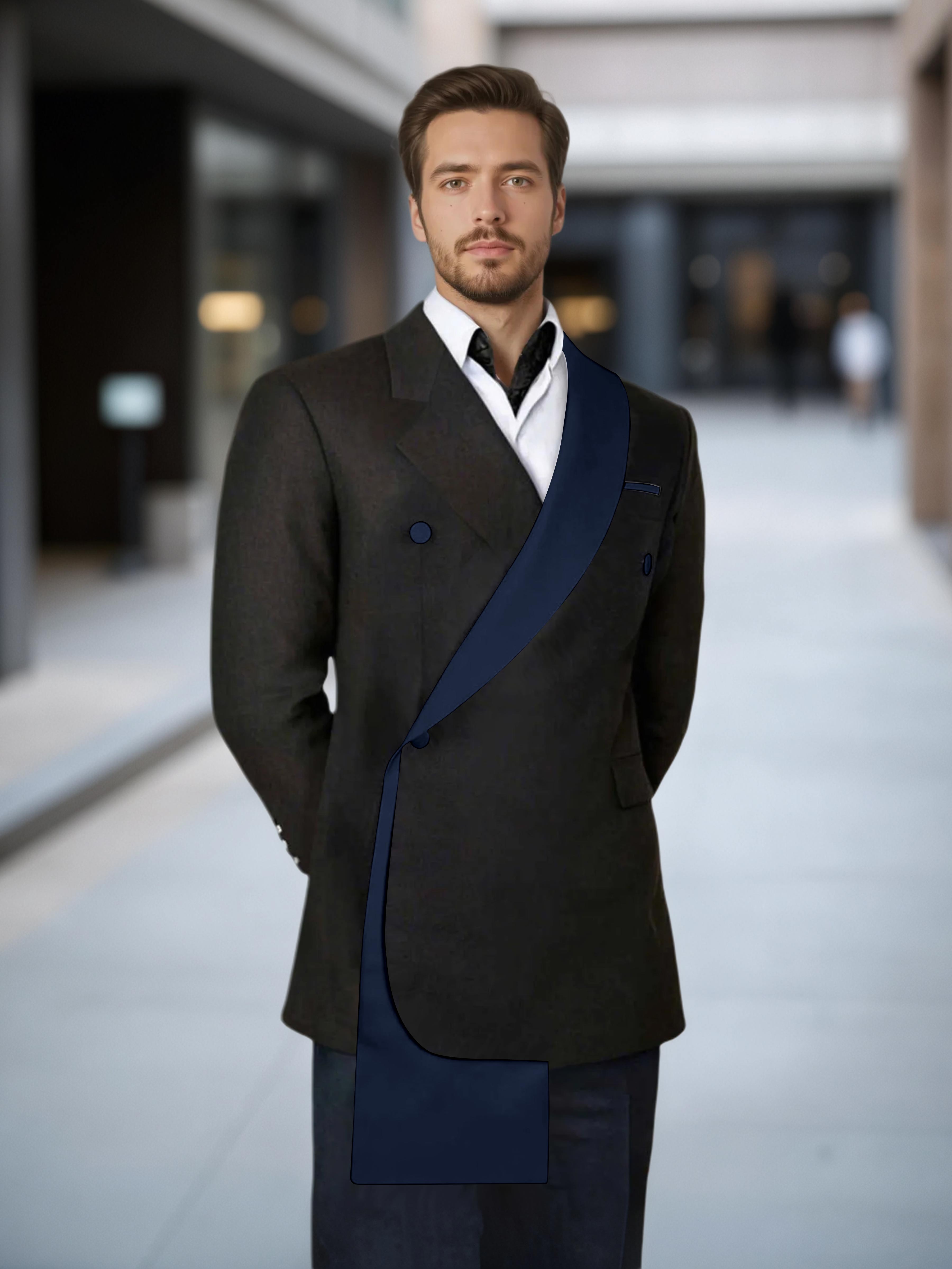 Comfy Contrast Trim Men's One Button Shawl Lapel Design Suit Jacket