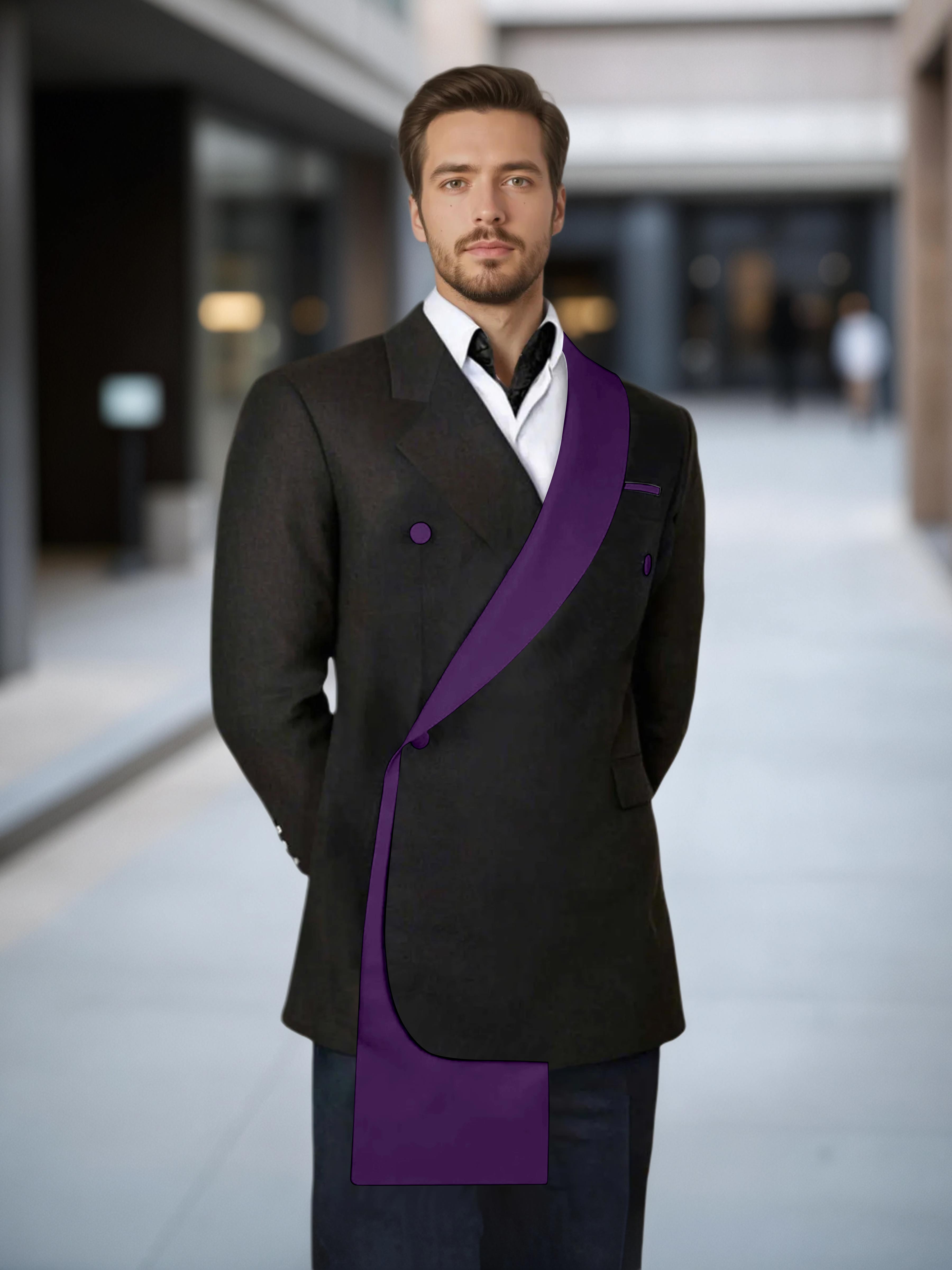 Comfy Contrast Trim Men's One Button Shawl Lapel Design Suit Jacket