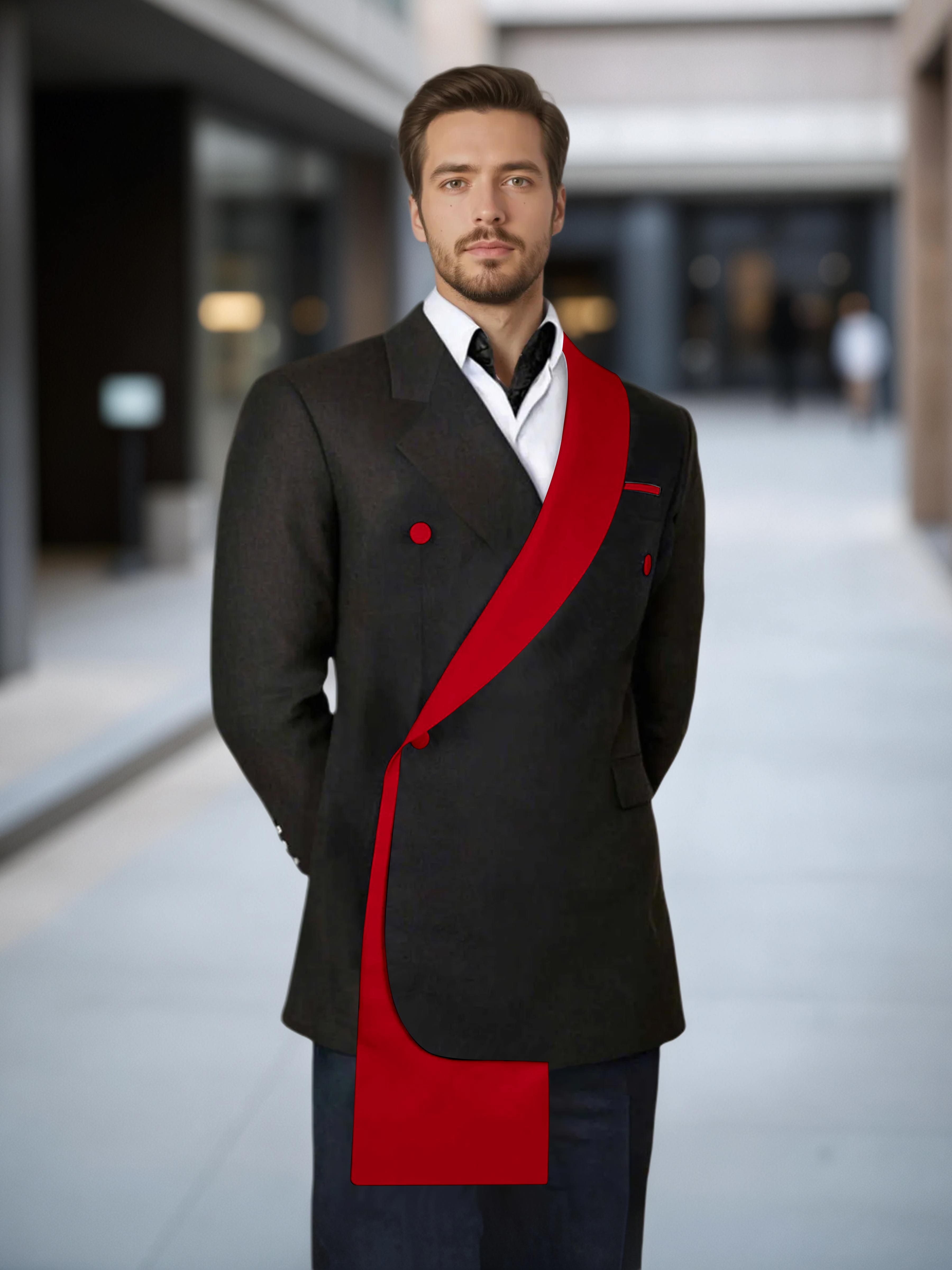 Comfy Contrast Trim Men's One Button Shawl Lapel Design Suit Jacket