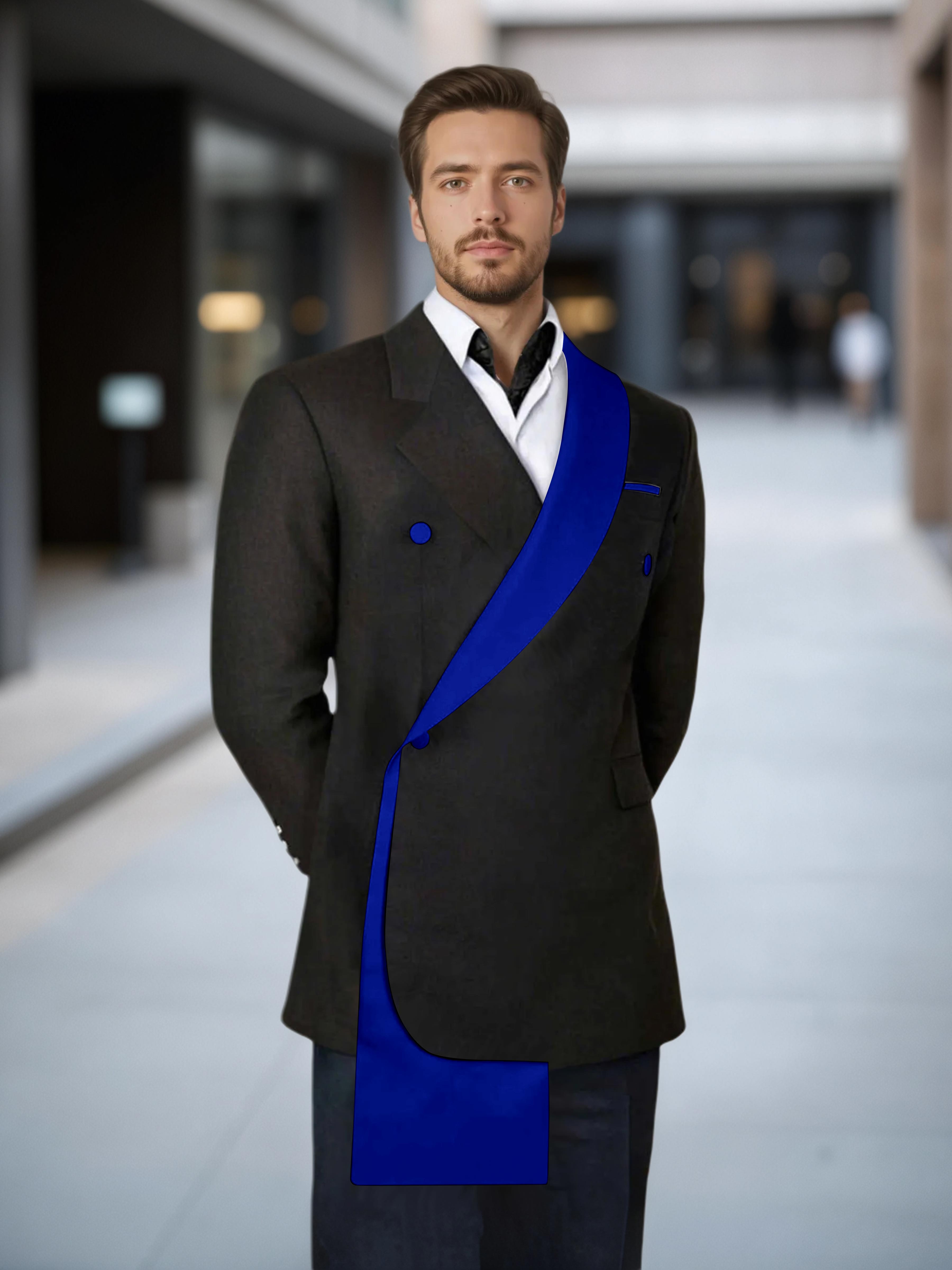 Comfy Contrast Trim Men's One Button Shawl Lapel Design Suit Jacket