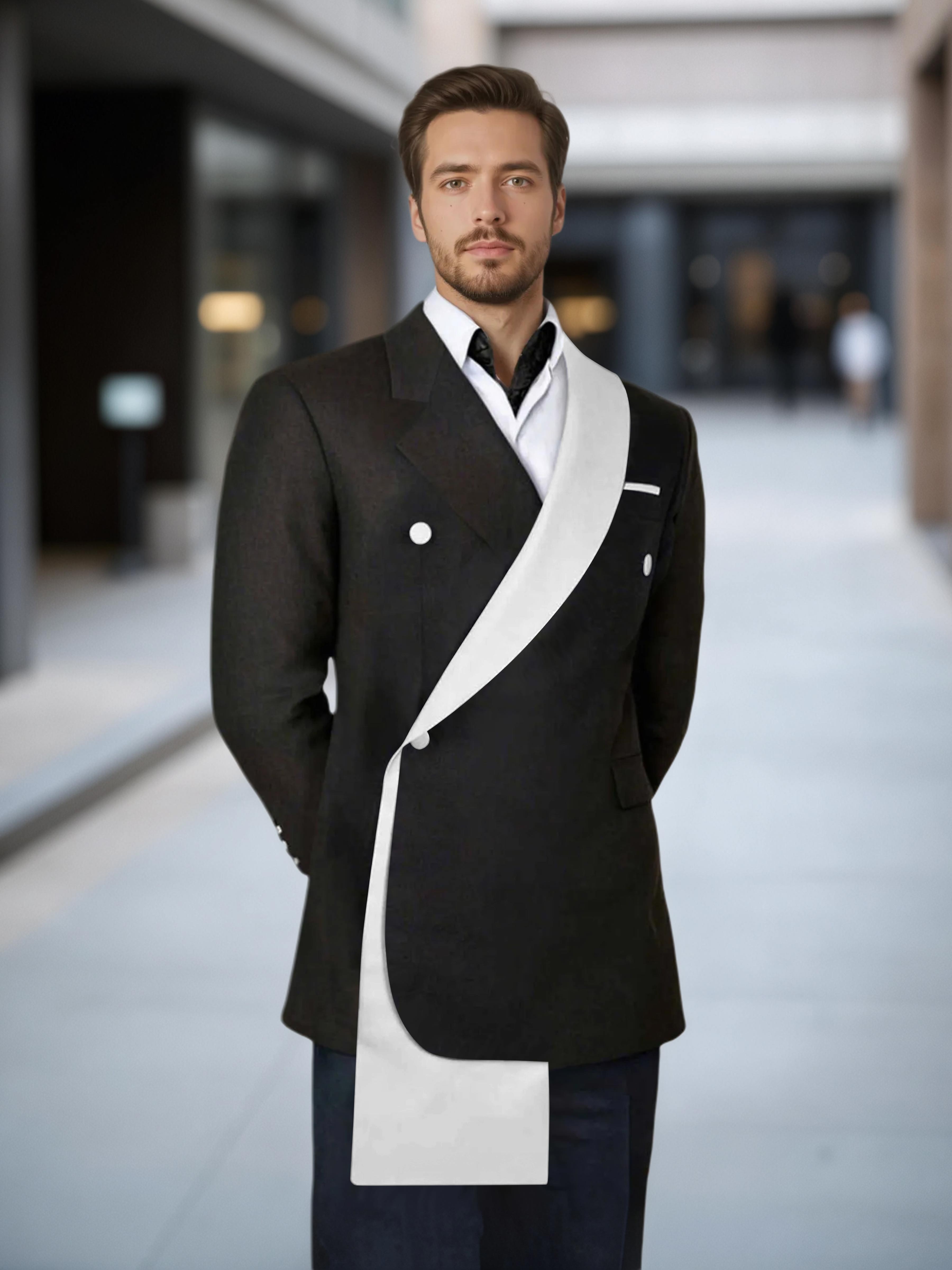 Comfy Contrast Trim Men's One Button Shawl Lapel Design Suit Jacket