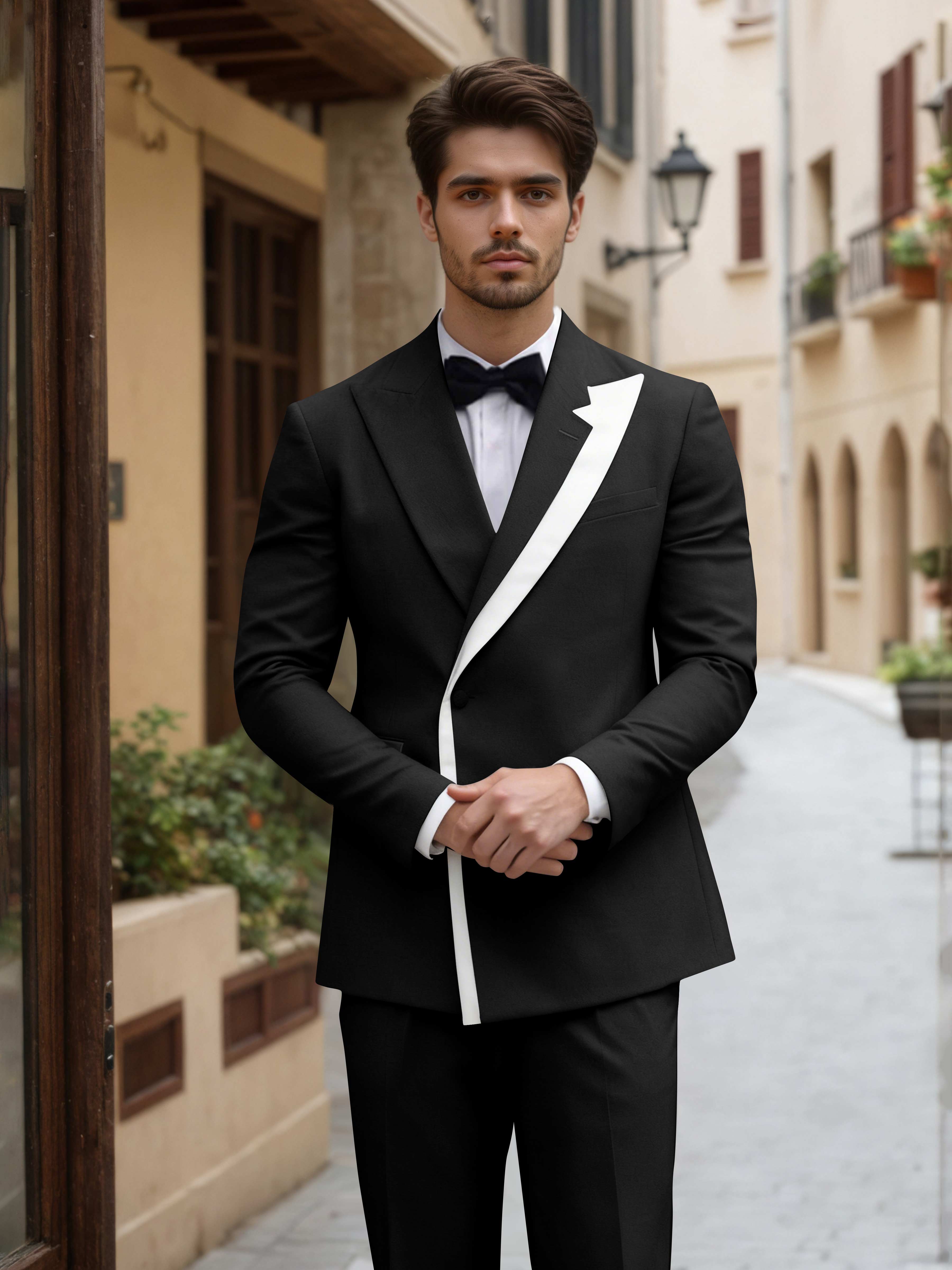 Contemporary Colour Block Men's 2 Pieces Peak Lapel Suit for Grooms & Weddings