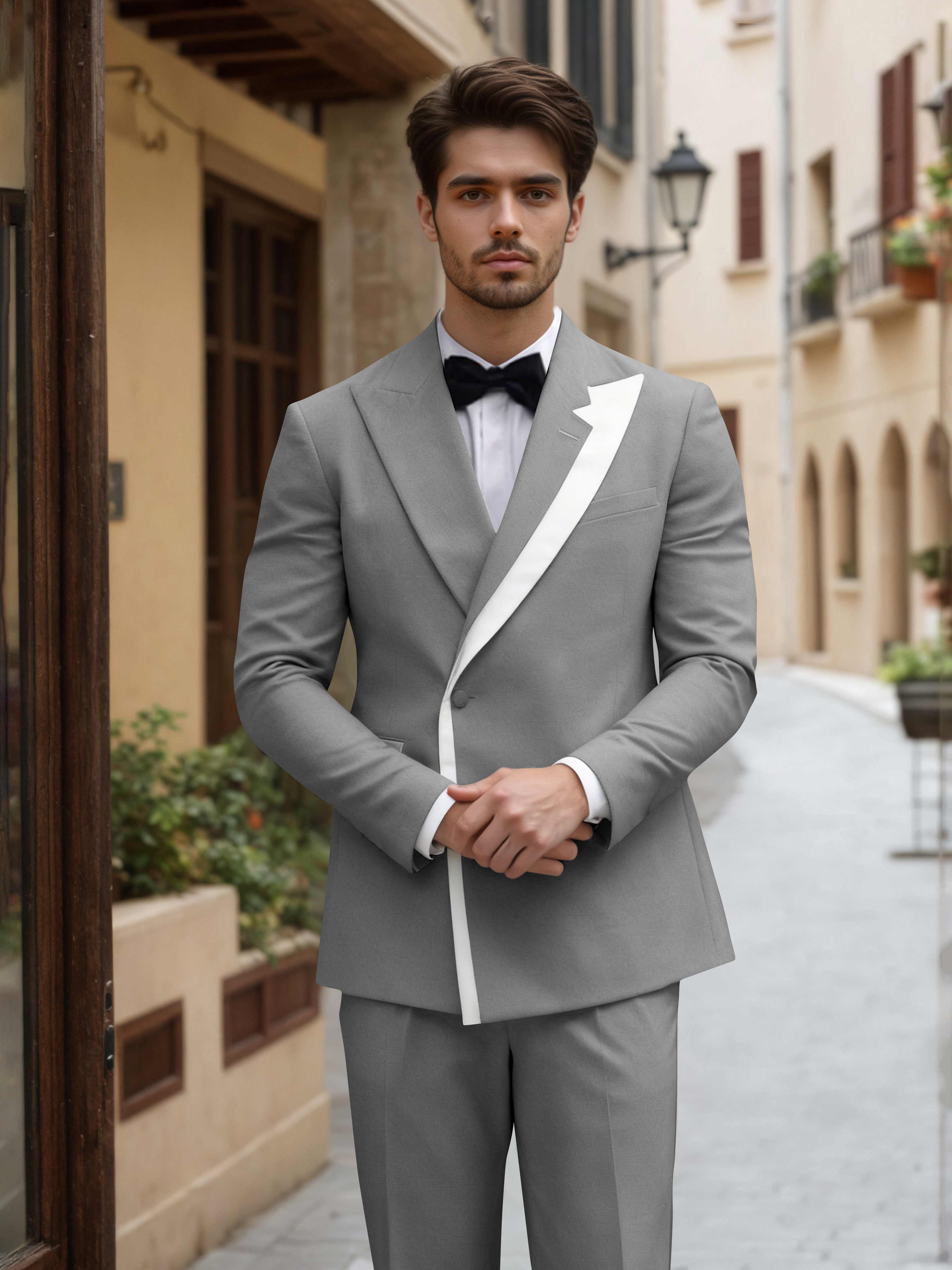 Contemporary Colour Block Men's 2 Pieces Peak Lapel Suit for Grooms & Weddings