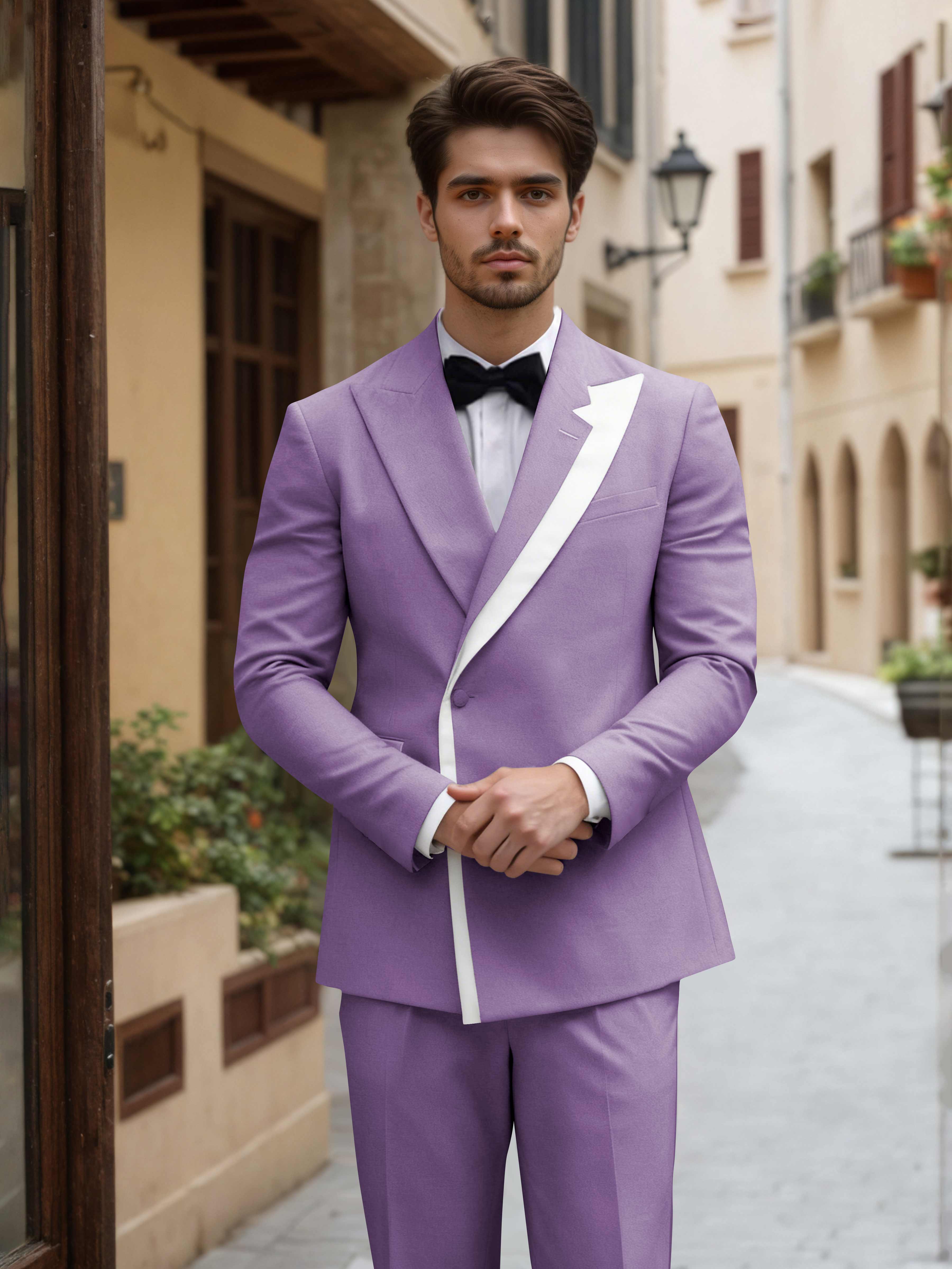 Contemporary Colour Block Men's 2 Pieces Peak Lapel Suit for Grooms & Weddings