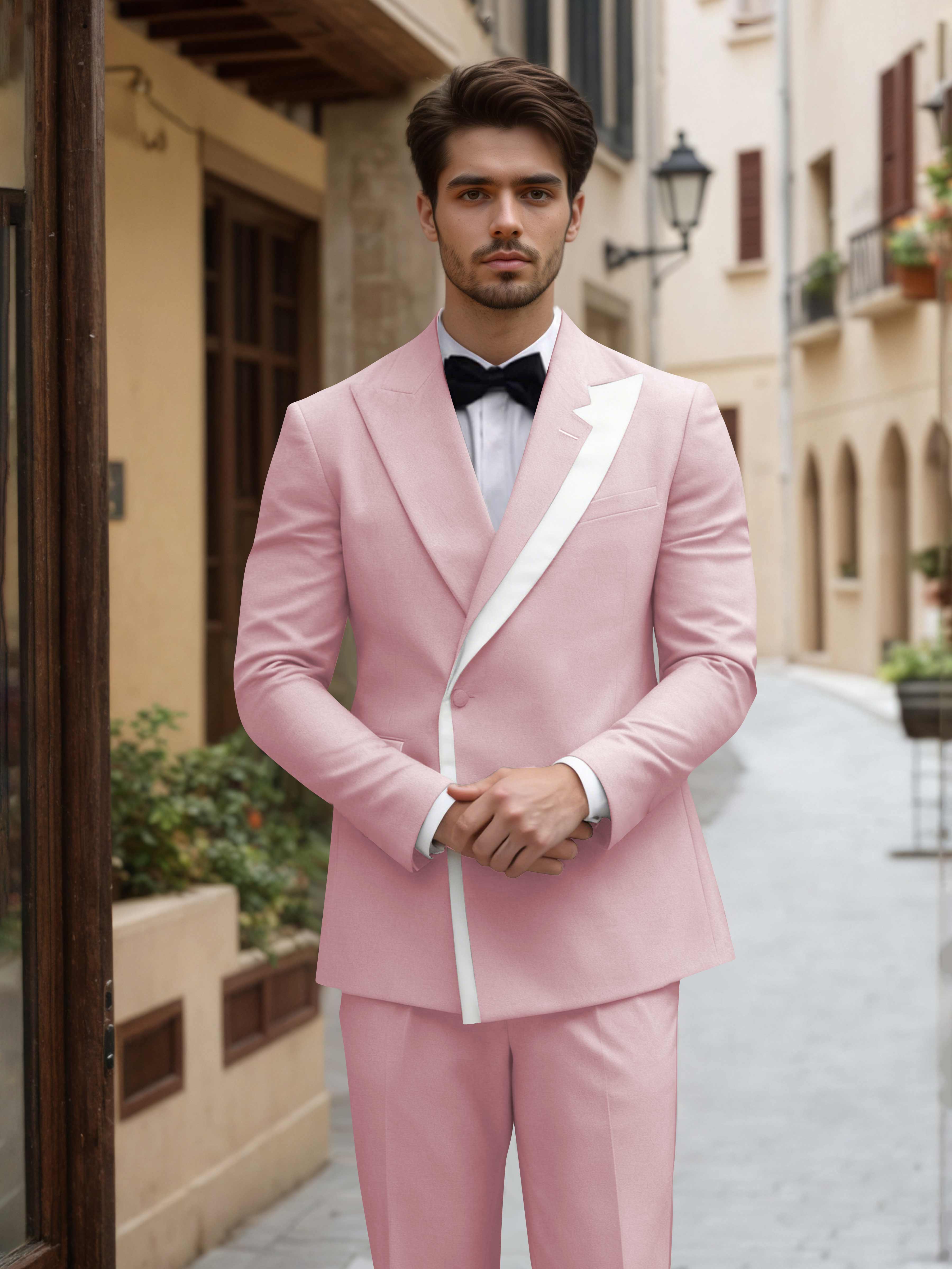 Contemporary Colour Block Men's 2 Pieces Peak Lapel Suit for Grooms & Weddings