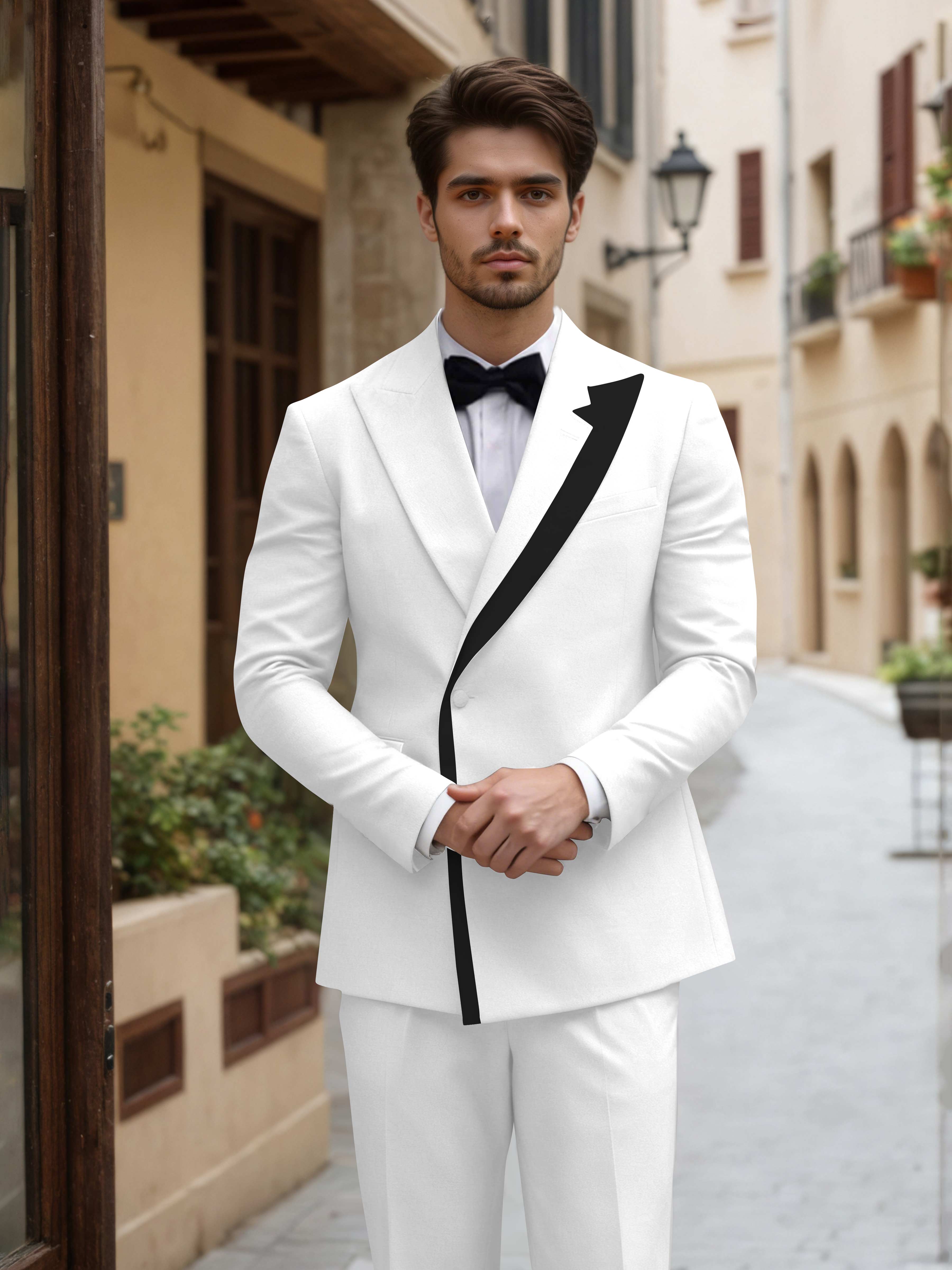 Contemporary Colour Block Men's 2 Pieces Peak Lapel Suit for Grooms & Weddings