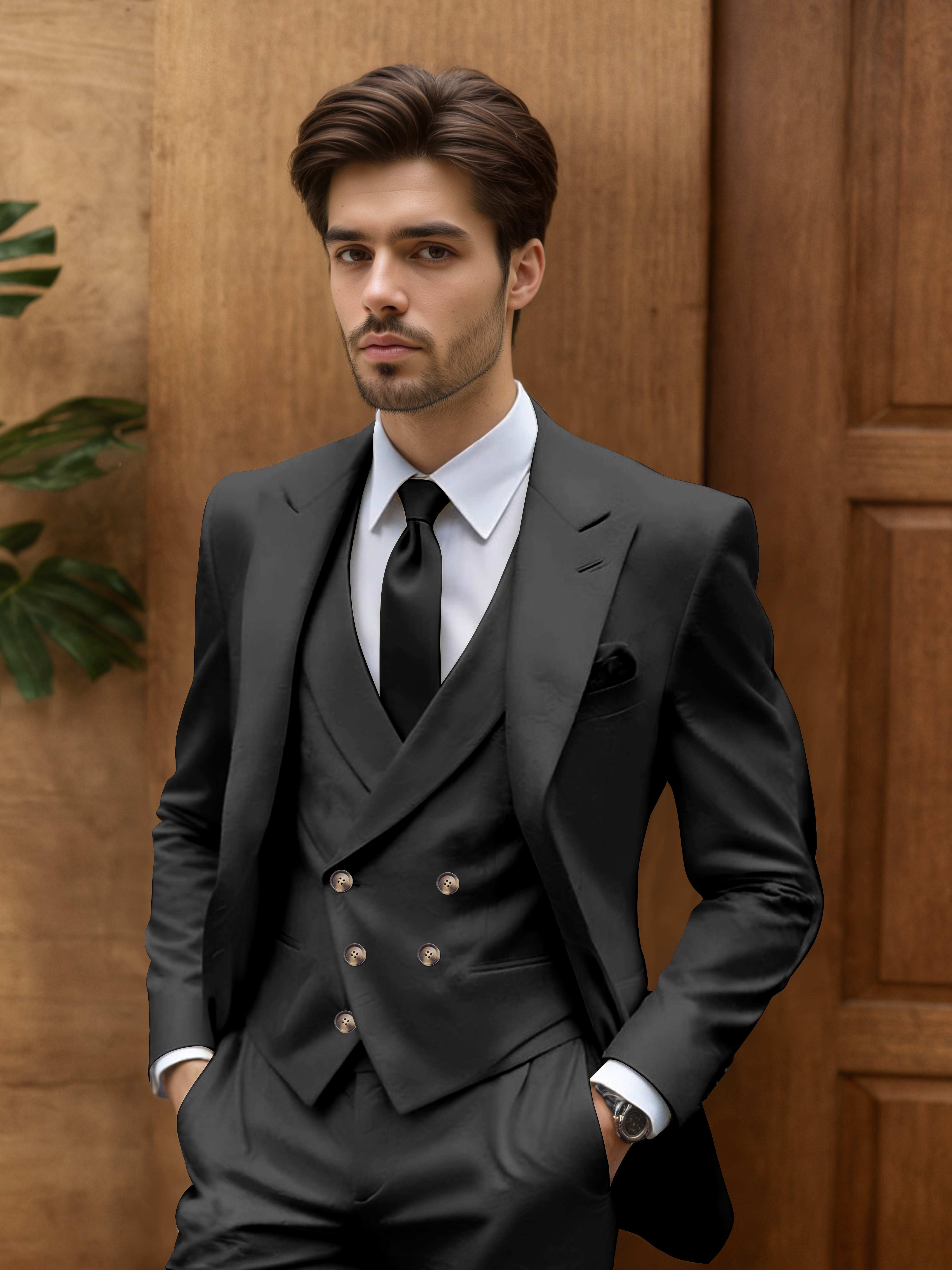Contemporary Slim Cut Men's 3 Pieces Outdoor Wedding Suits