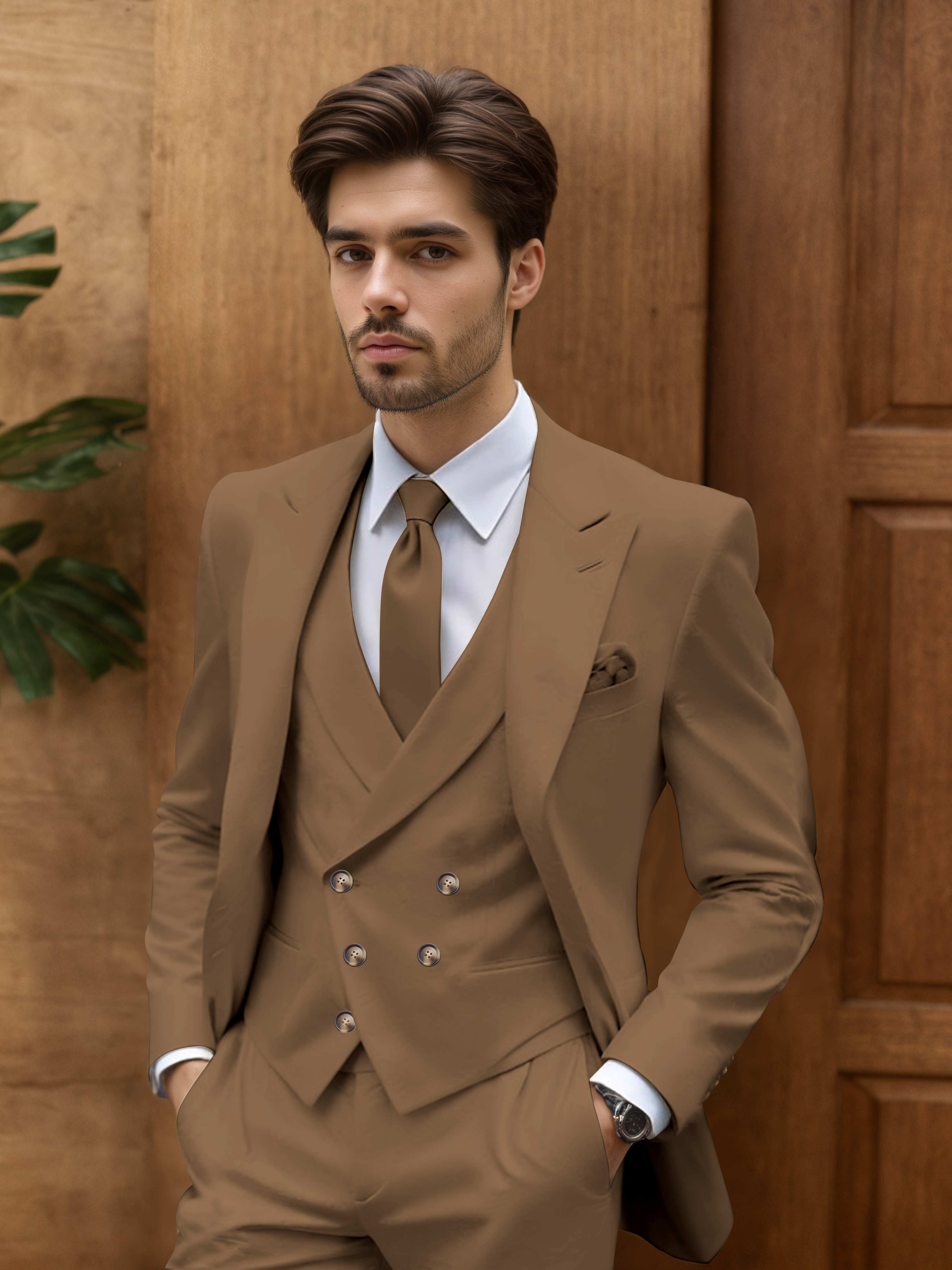 Contemporary Slim Cut Men's 3 Pieces Outdoor Wedding Suits