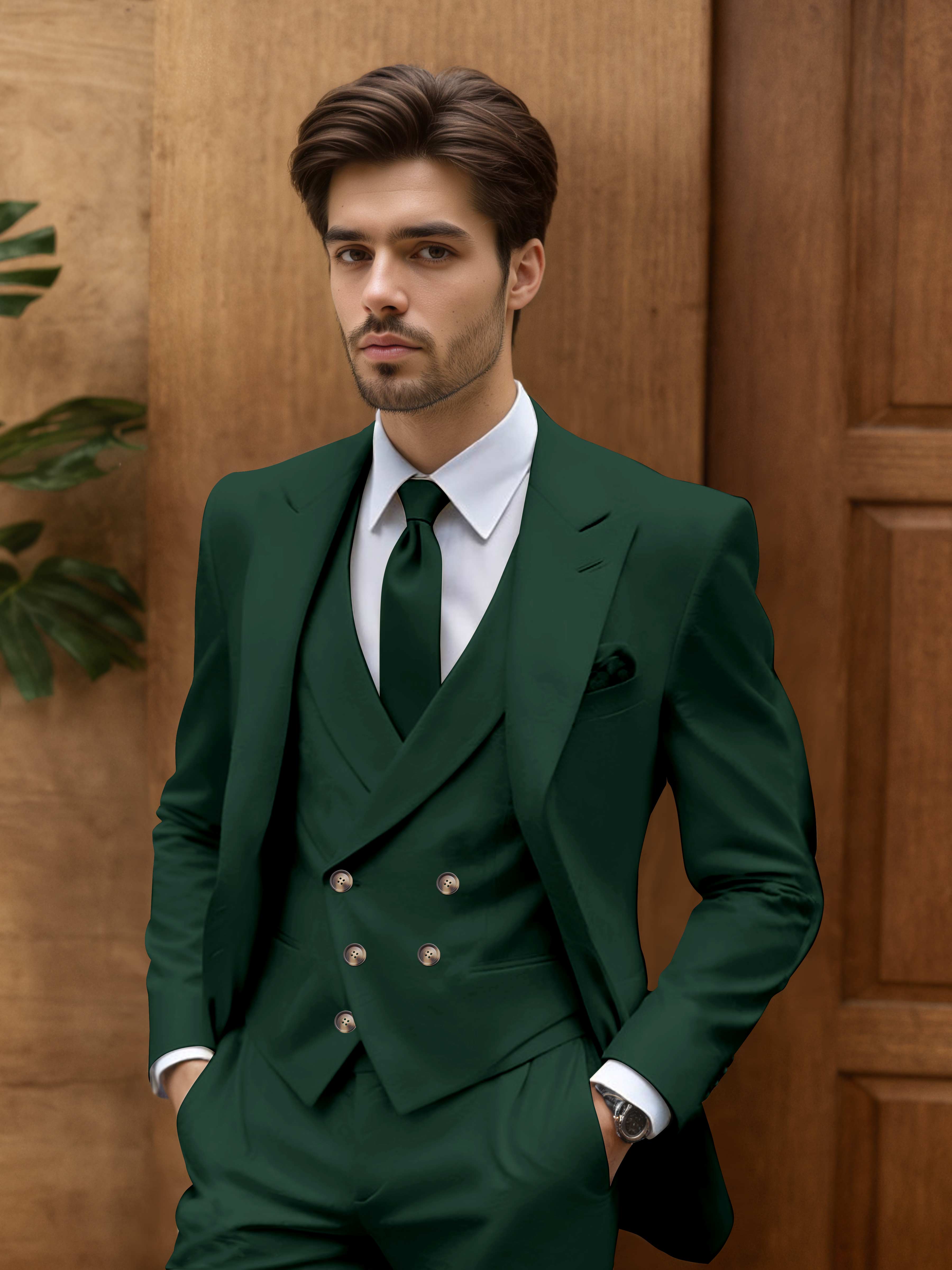 Contemporary Slim Cut Men's 3 Pieces Outdoor Wedding Suits
