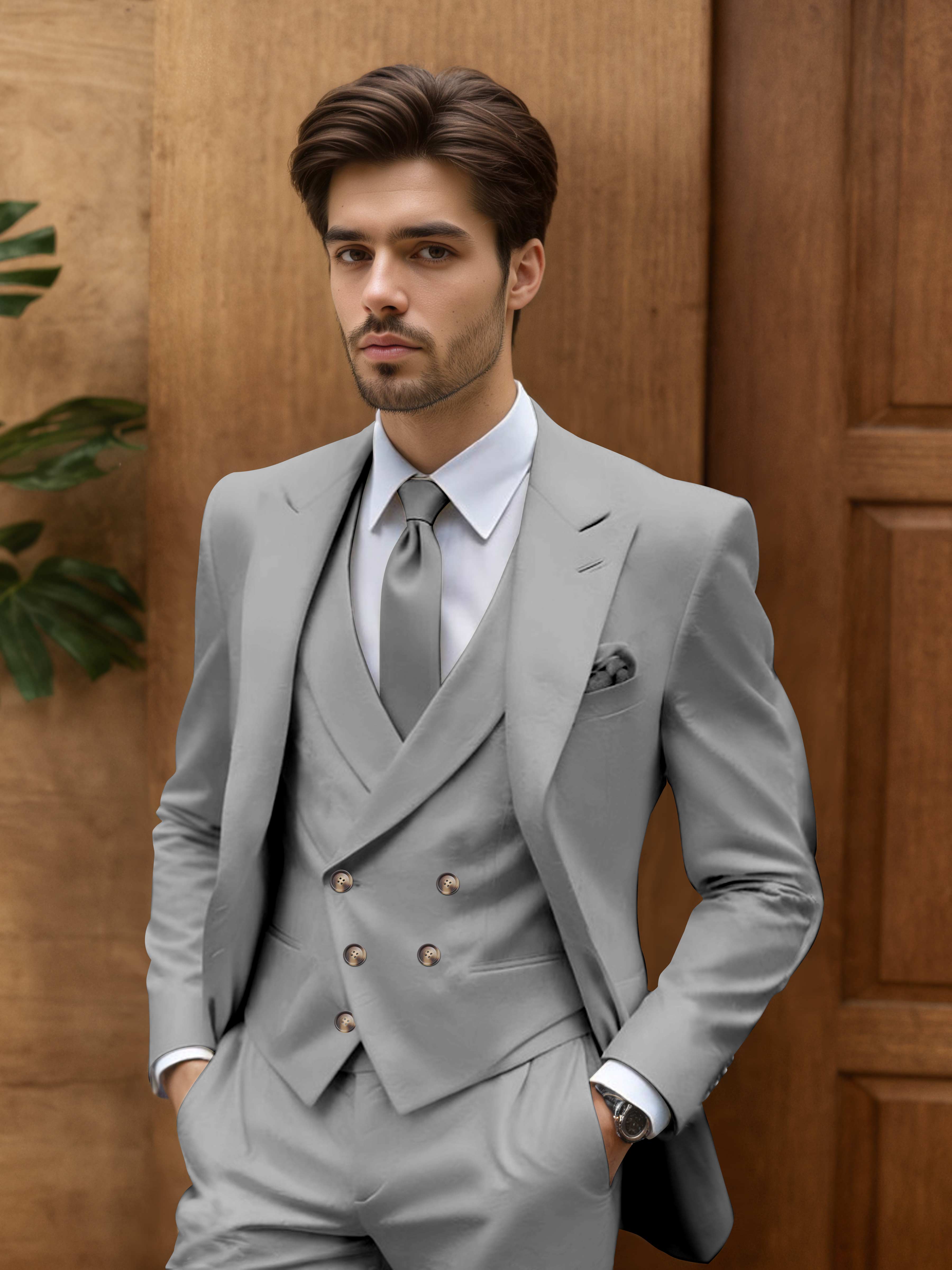 Contemporary Slim Cut Men's 3 Pieces Outdoor Wedding Suits