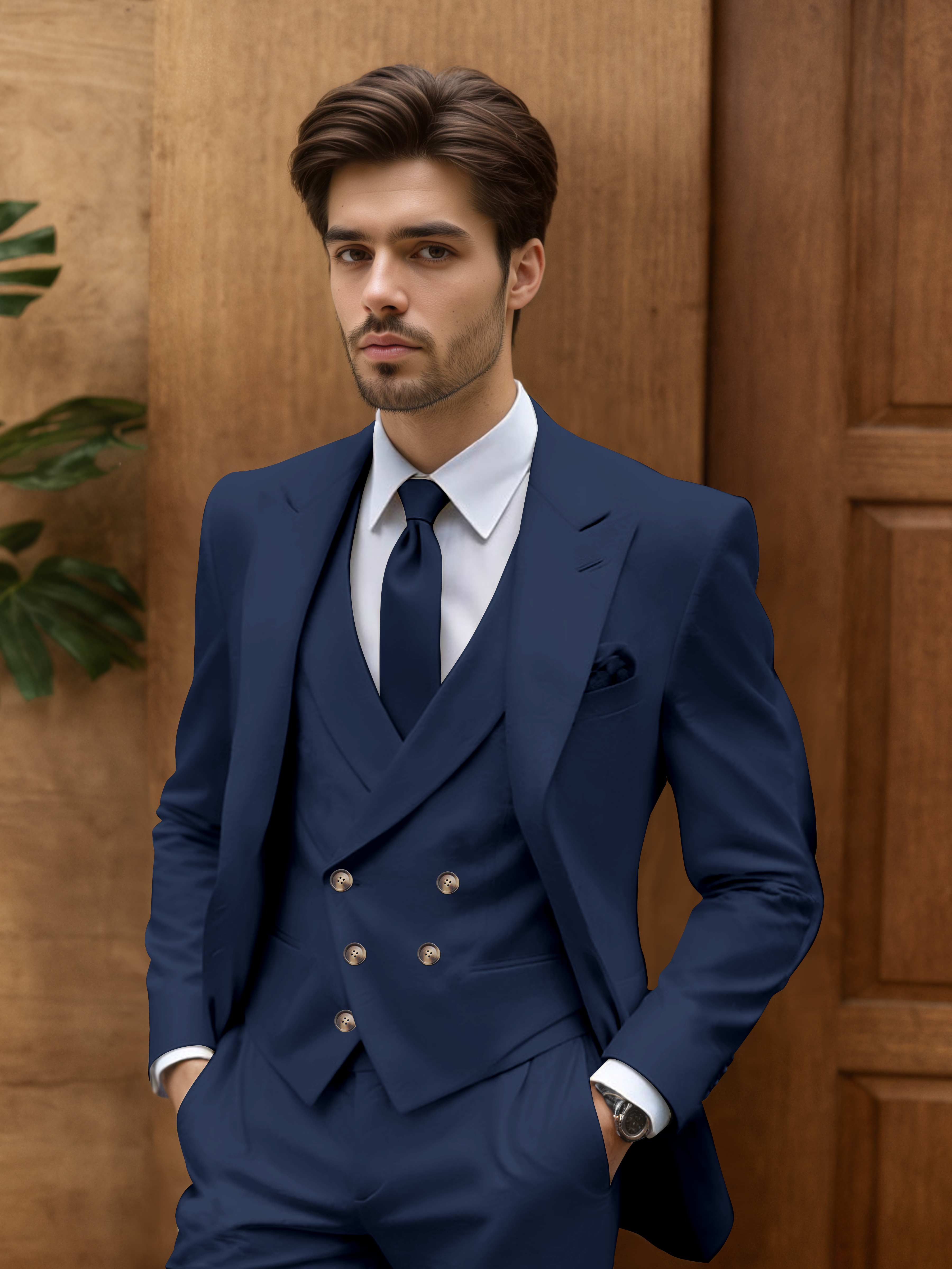 Contemporary Slim Cut Men's 3 Pieces Outdoor Wedding Suits