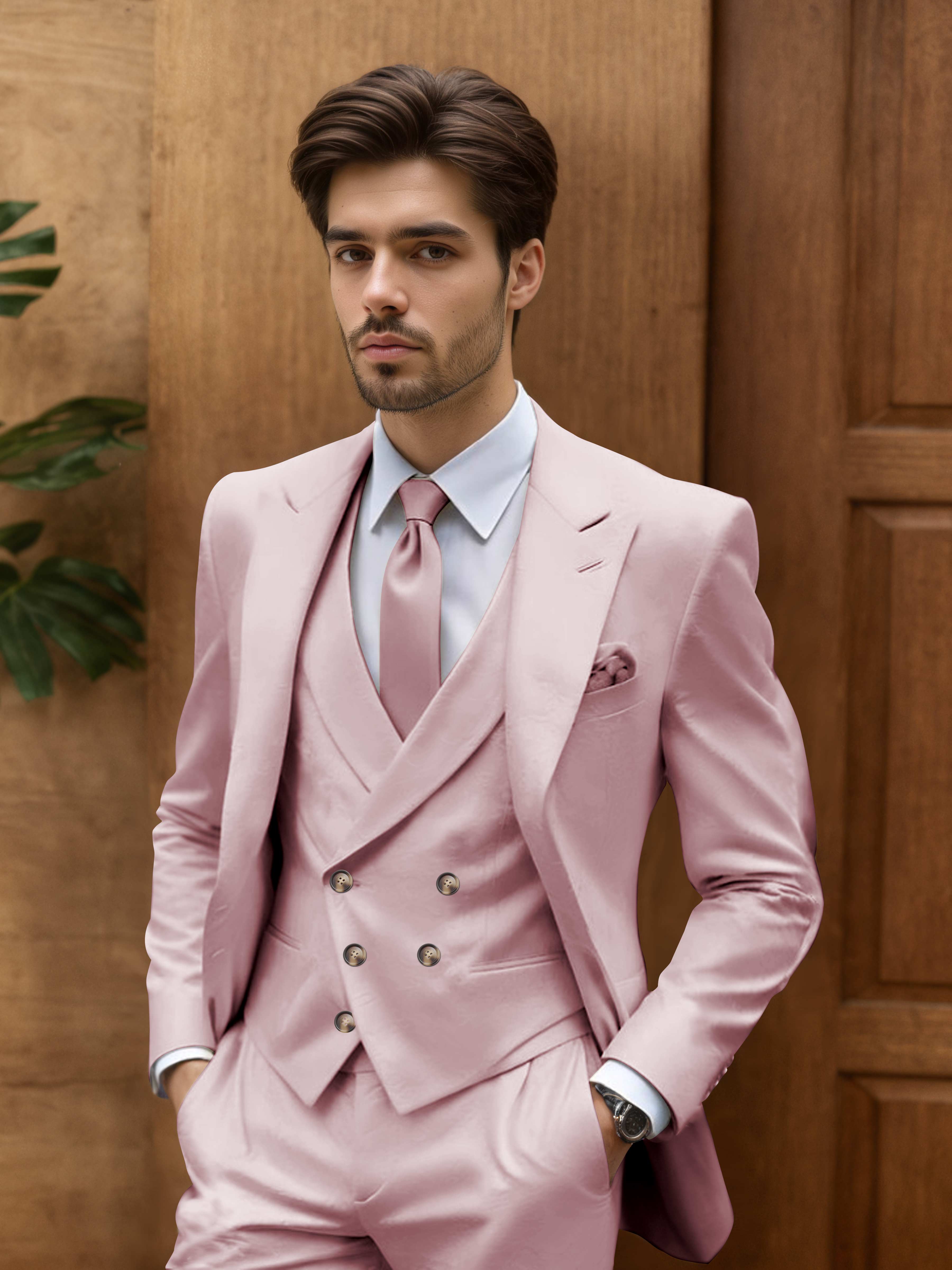 Contemporary Slim Cut Men's 3 Pieces Outdoor Wedding Suits