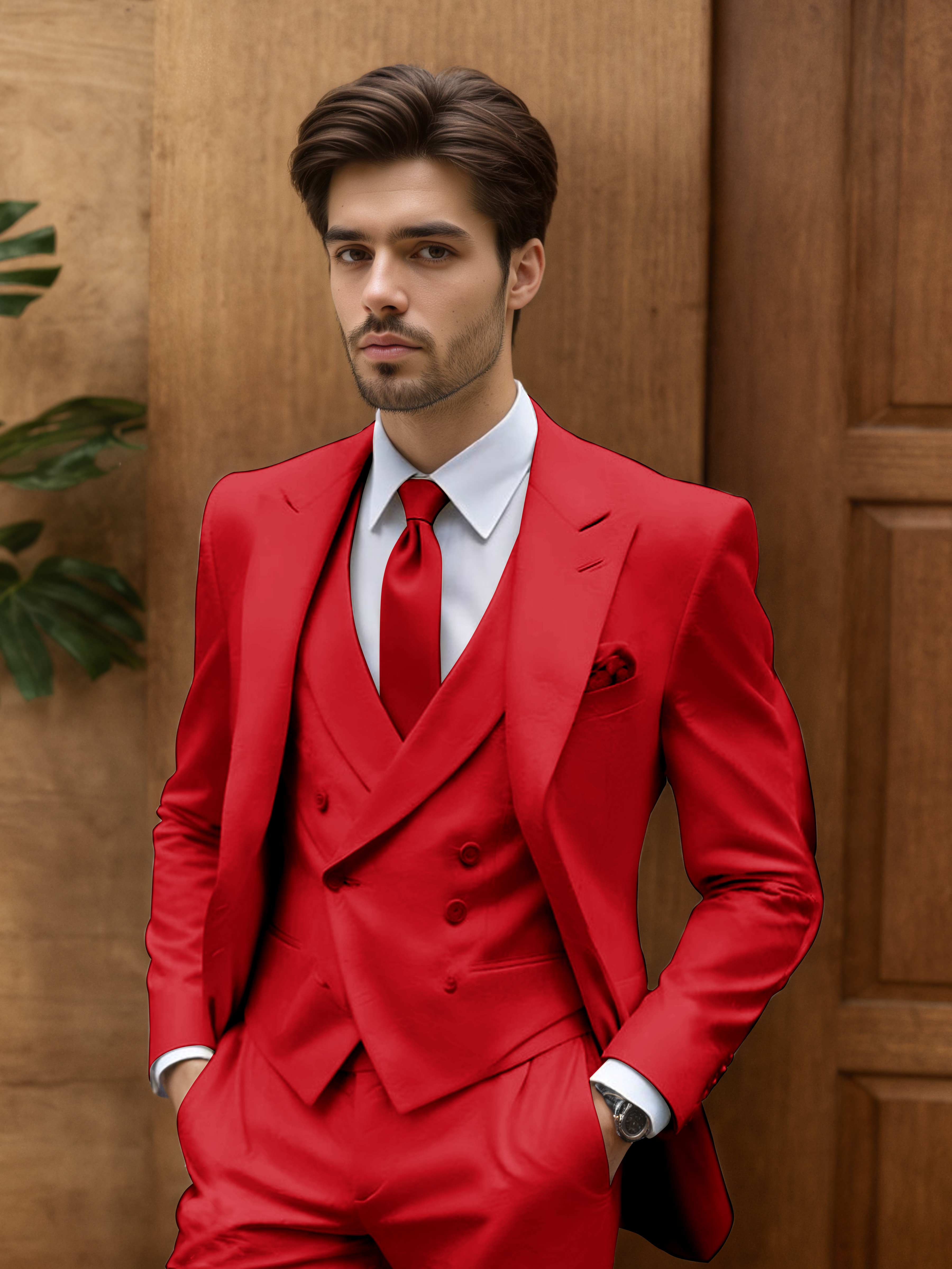 Contemporary Slim Cut Men's 3 Pieces Outdoor Wedding Suits