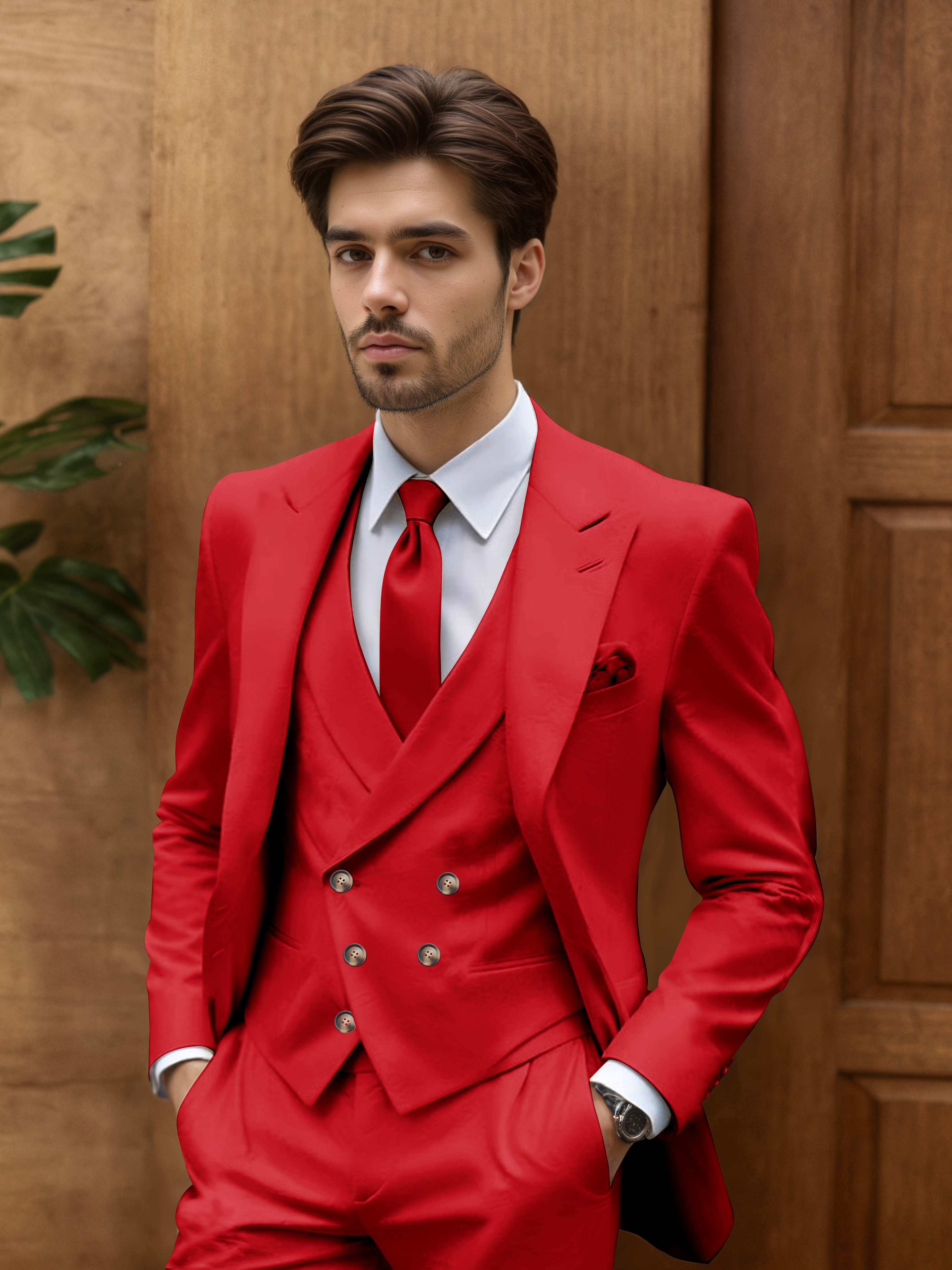 Contemporary Slim Cut Men's 3 Pieces Outdoor Wedding Suits