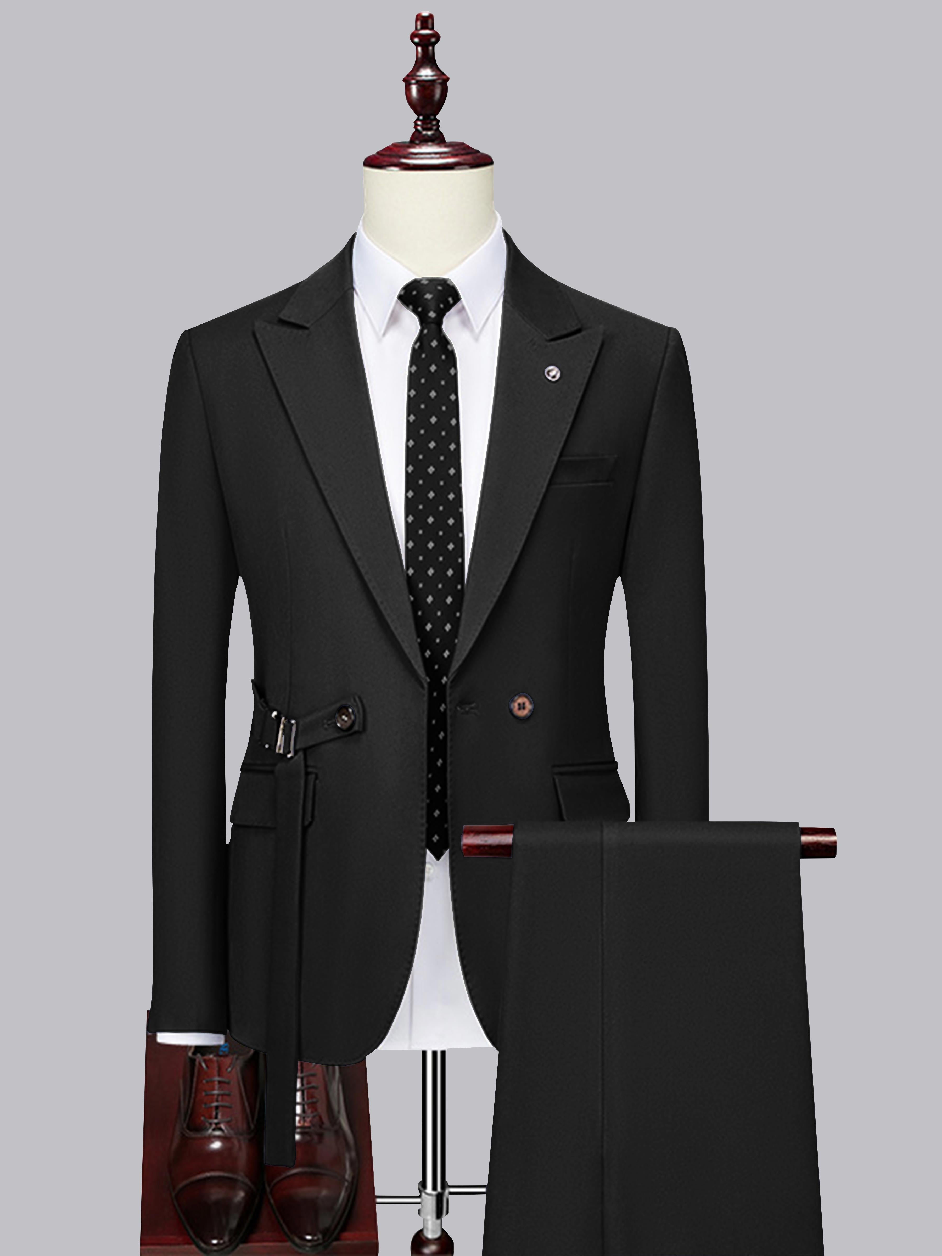 Contemporary Slim Cut Men's Decorative Belt 2 Pieces Wedding Suits