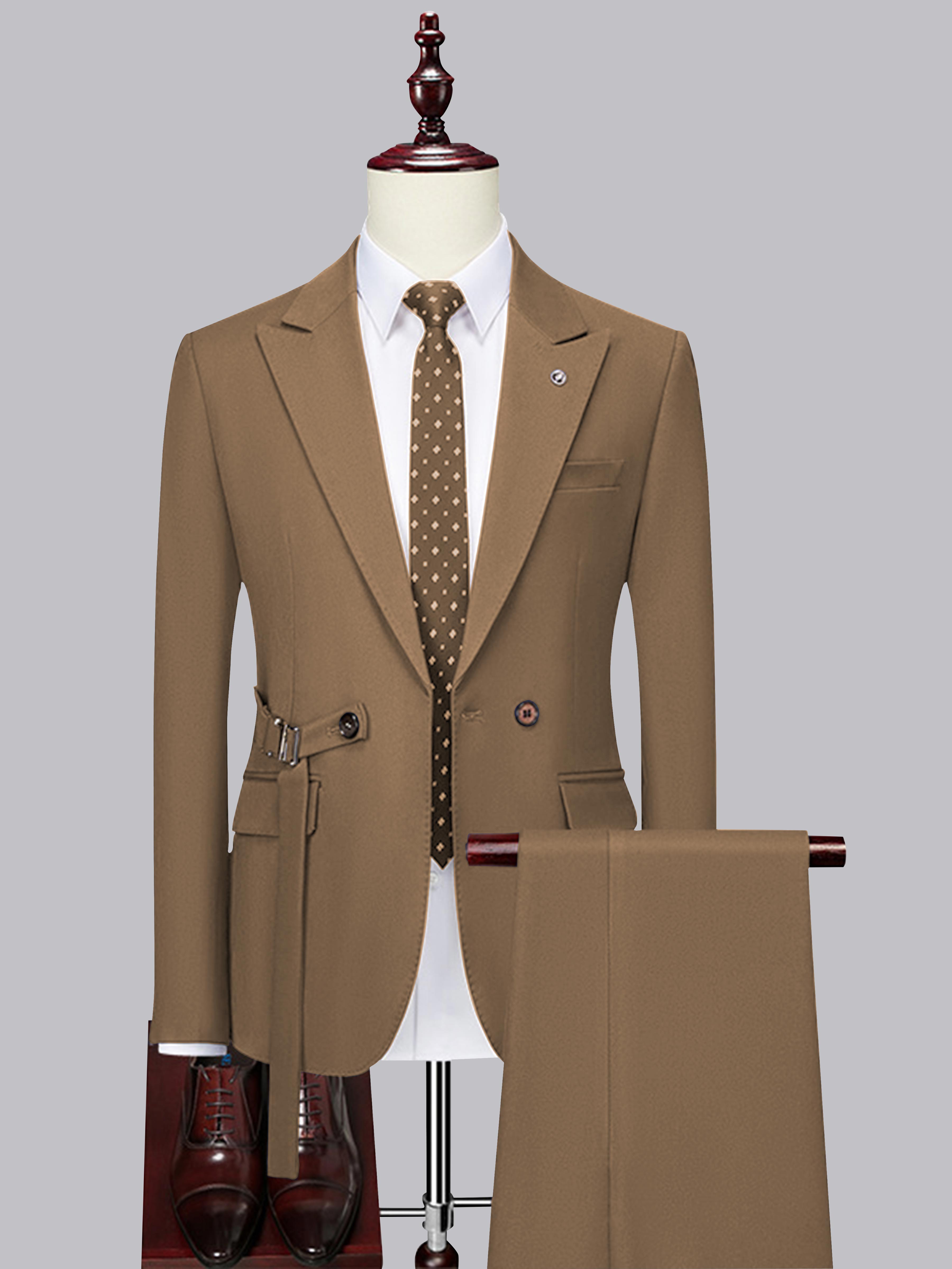 Contemporary Slim Cut Men's Decorative Belt 2 Pieces Wedding Suits