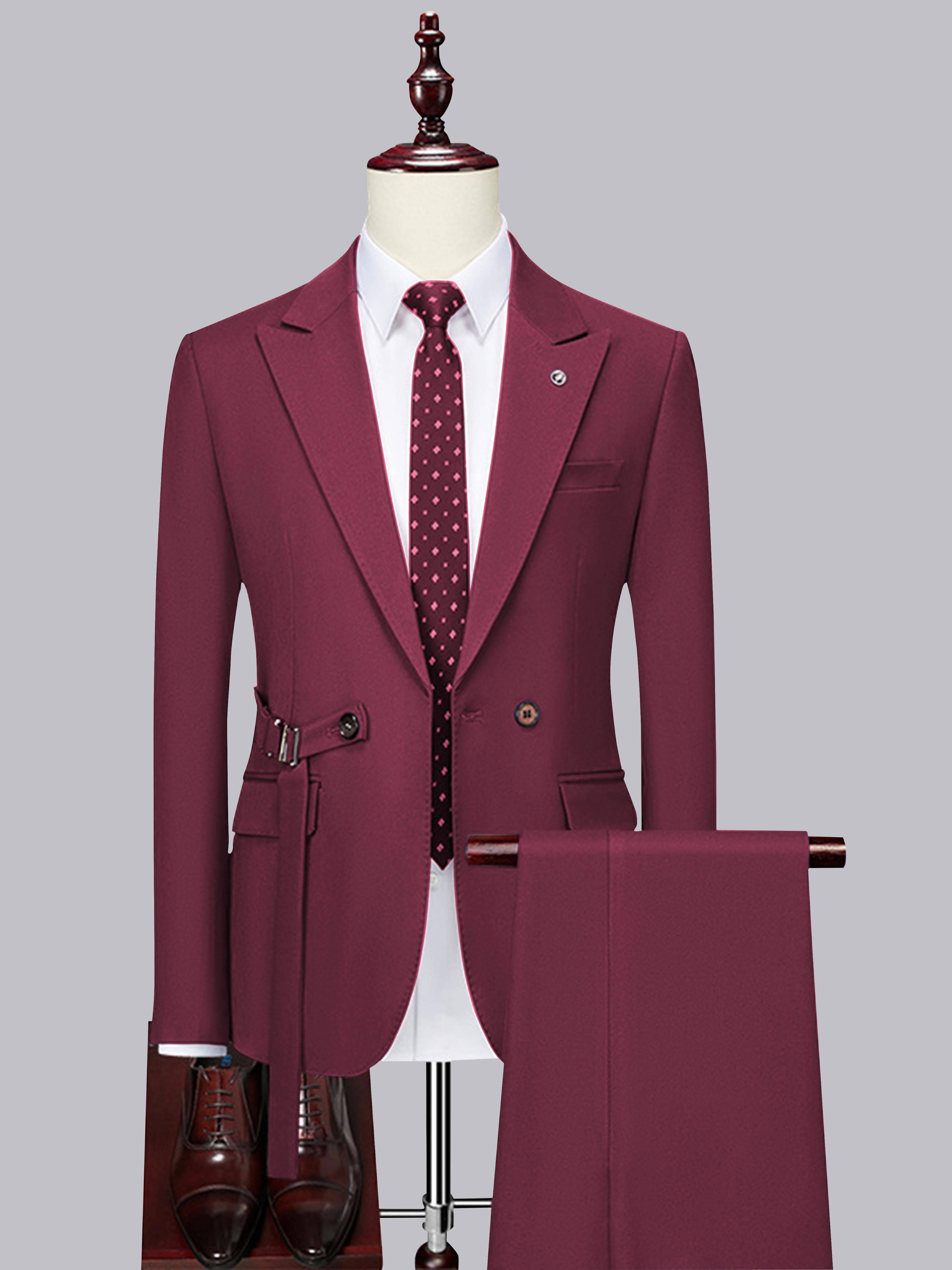 Contemporary Slim Cut Men's Decorative Belt 2 Pieces Wedding Suits